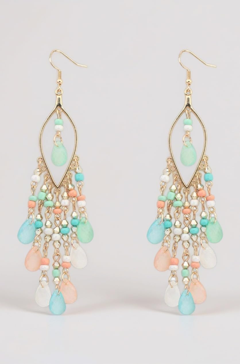 Earrings for Women and Girls Fashion Dangler Earrings | Gold Plated Long Beaded Tassel Earrings Bohemia Dangler Earrings | Birthday Gift for girls and women Anniversary Gift for Wife