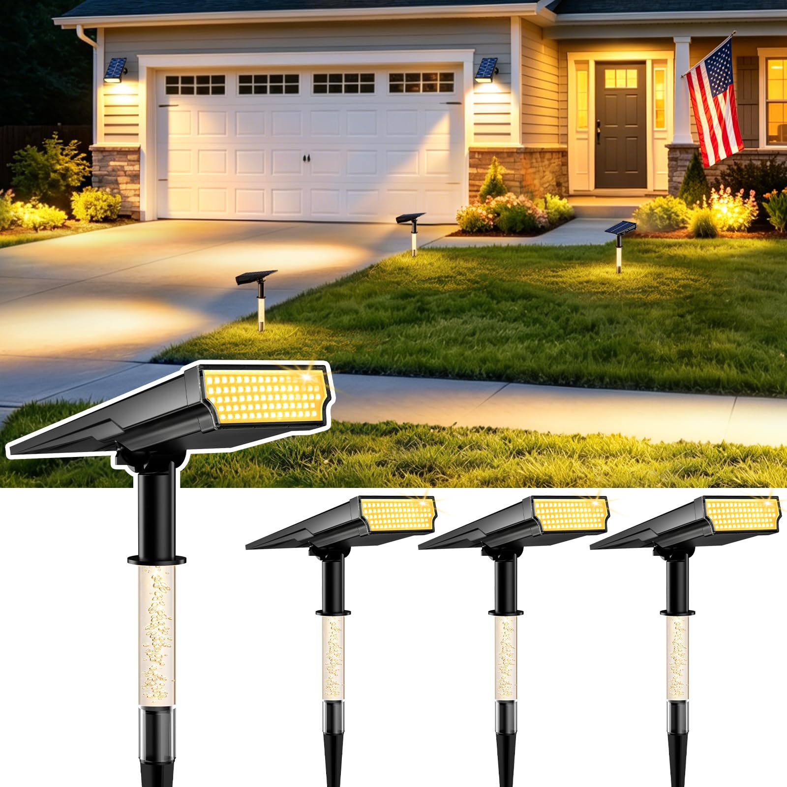 Solar Spot Lights Outdoor Waterproof, Warm White 4 Pack