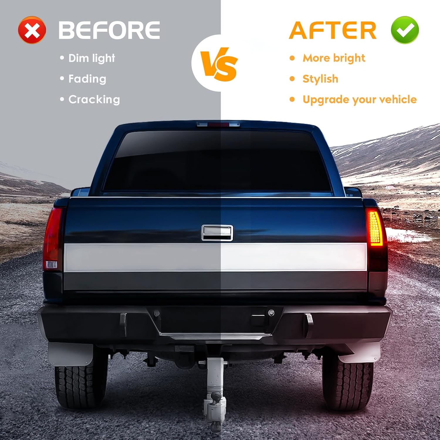 Tail Light Assembly Fit for Chevy Silverado 1500 2500 HD 1999-2002, for GMC Sierra 1500 2500 HD Fleetside 1999-2003, Brake Lights Pair, Smoke Lens