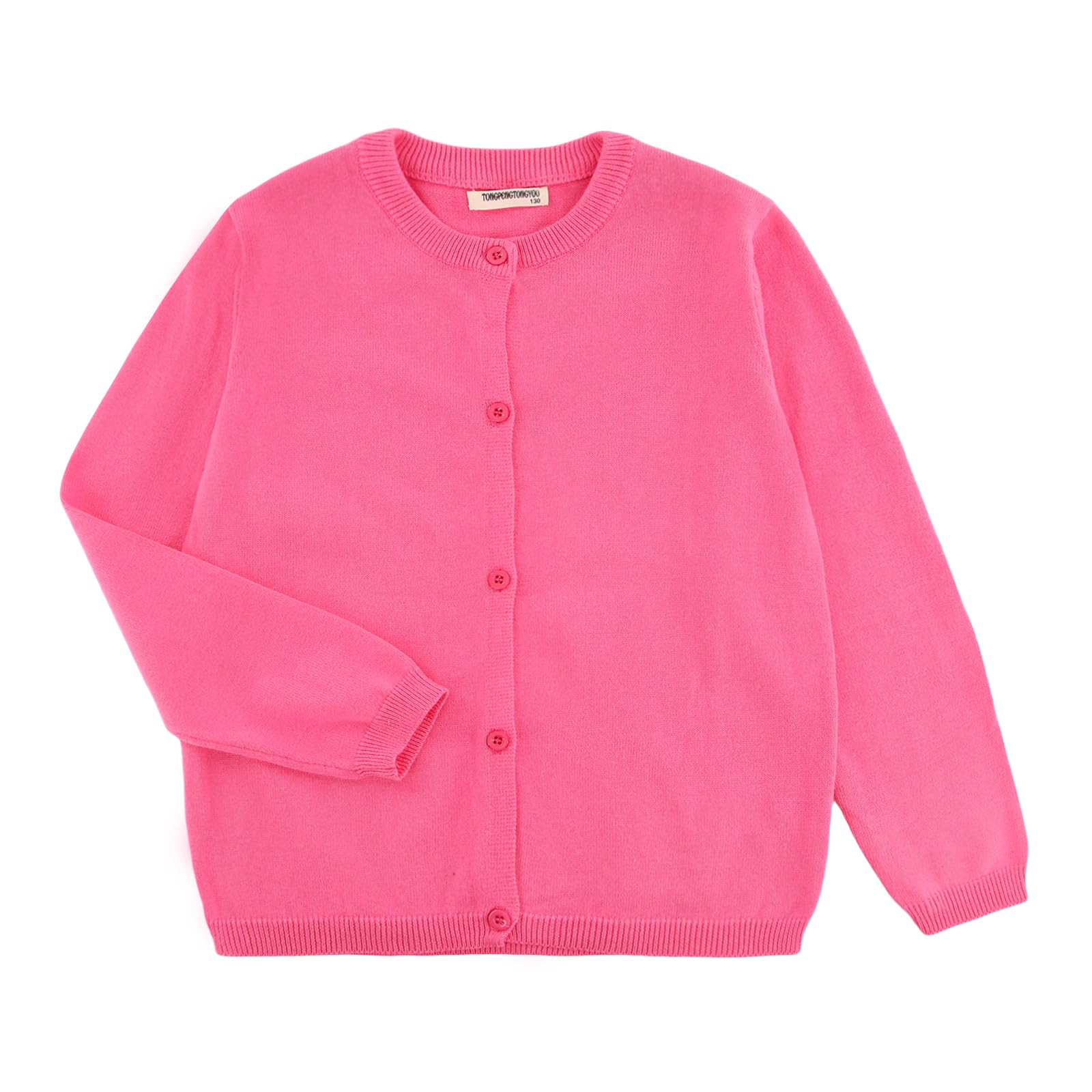 POBIDOBY Girl's Sweater Cotton Crew Knit Neck Long Sleeve Uniform，Cotton Cardigan Sweaters.