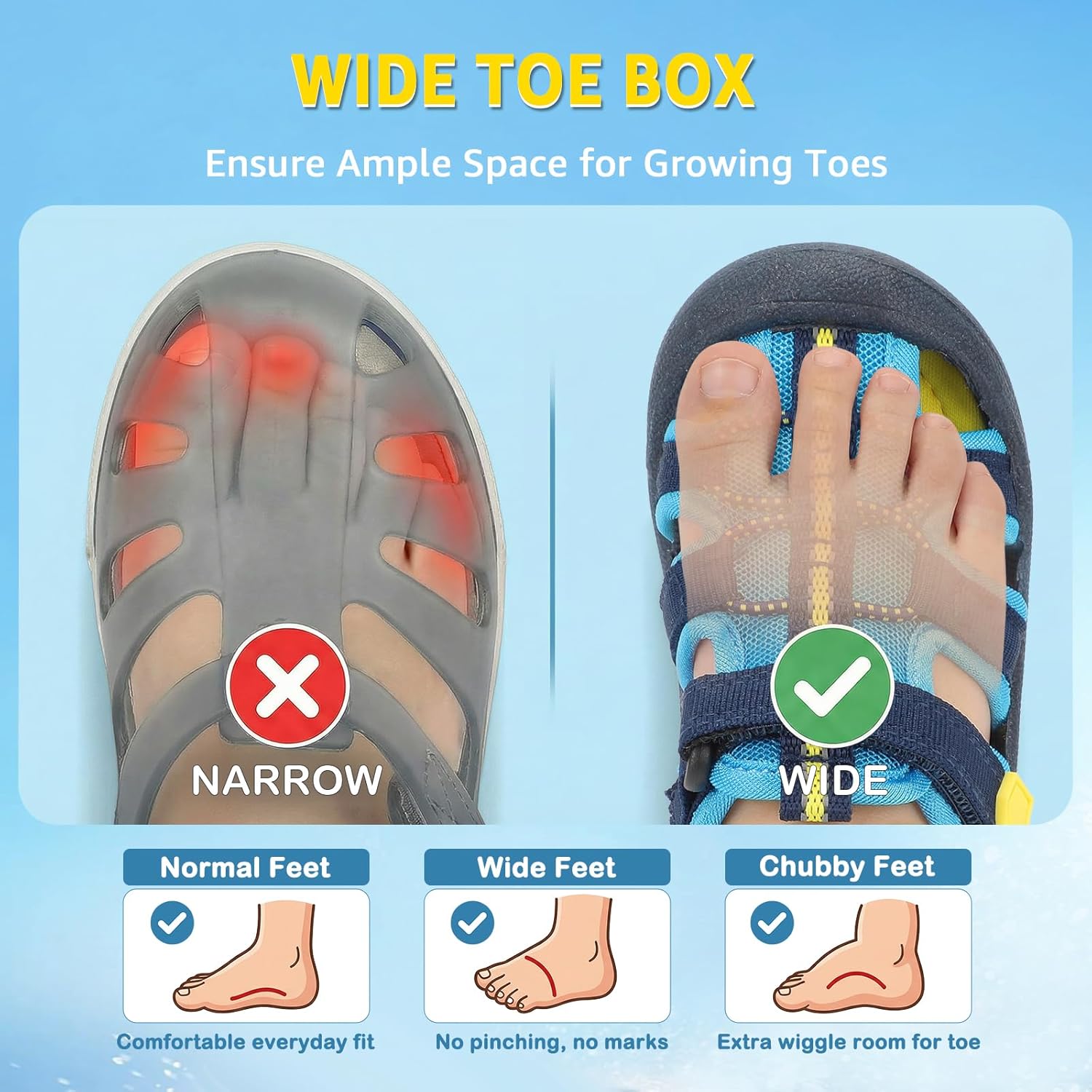 Wide Toe Box Toddler Water Shoes Boys Girls Quick Dry Sandals Kids Breathable Lightweight Soft Flexible Non Slip Adjustable Hook and Loop for Summer Beach Outdoor Athletic Sport Swimming Pool