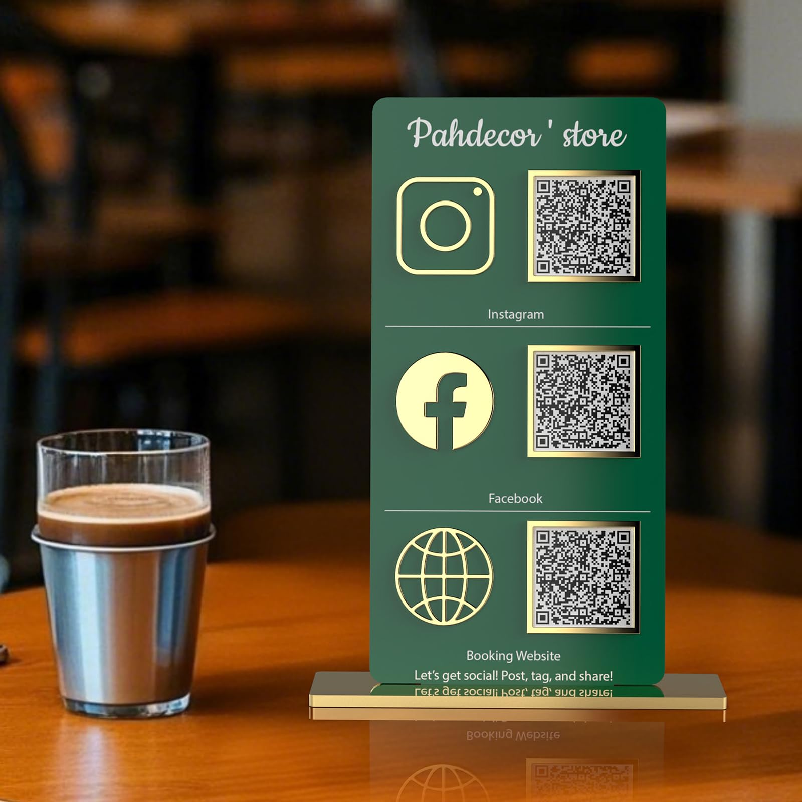 Pahdecor 3D Custom Triple Icon Multi QR Code Sign Personalized Business Social Media Sign Instagram Venmo Scan to Pay Stand Beauty Store Salon