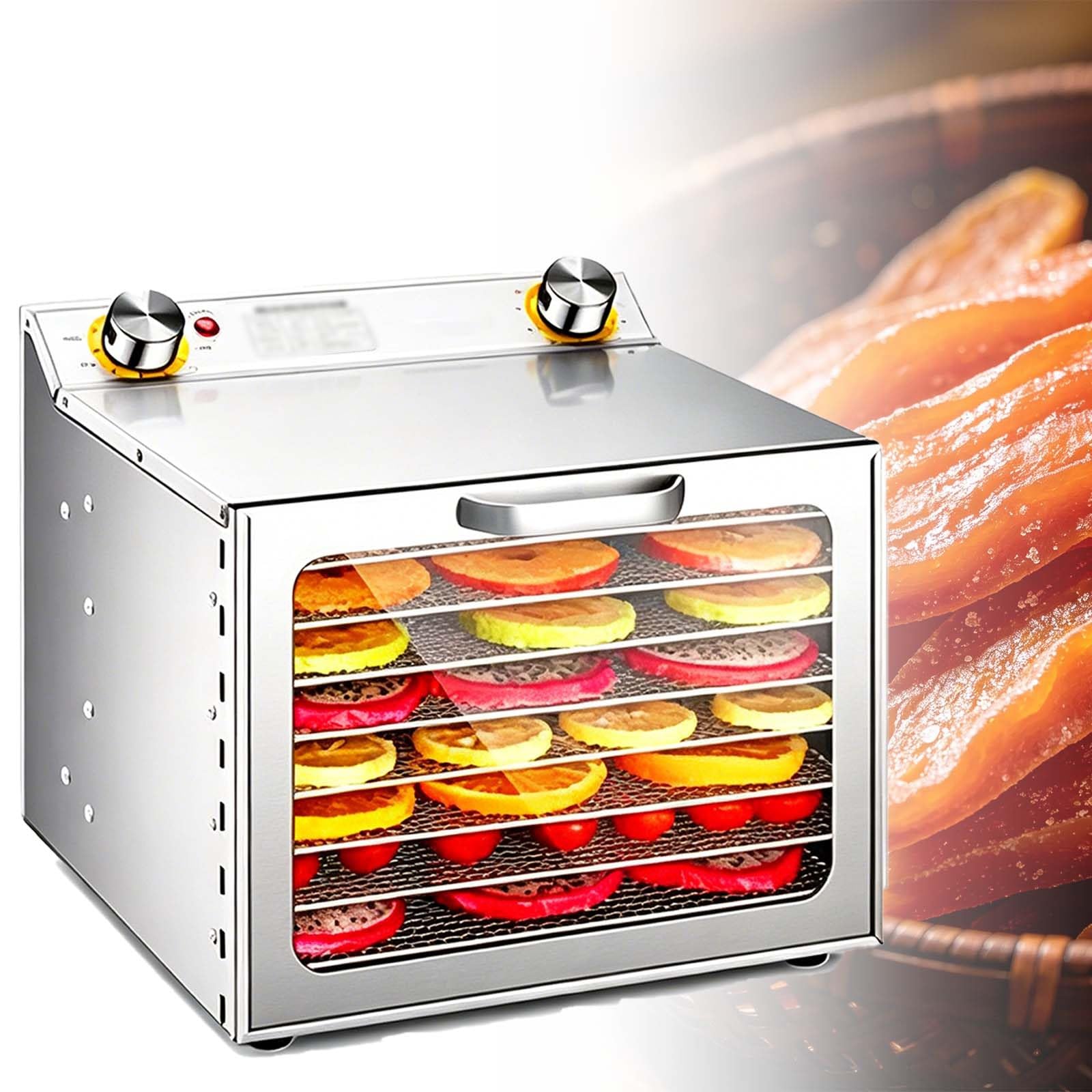 Secador Eléctrico Comercial De Alimentos Con Temporizador De 12 H, Control De Temperatura De 30-90 ℃, Secador De Frutas De Acero Inoxidable Para Cecina, Carne, Hierbas, Verduras(8 Trays)
