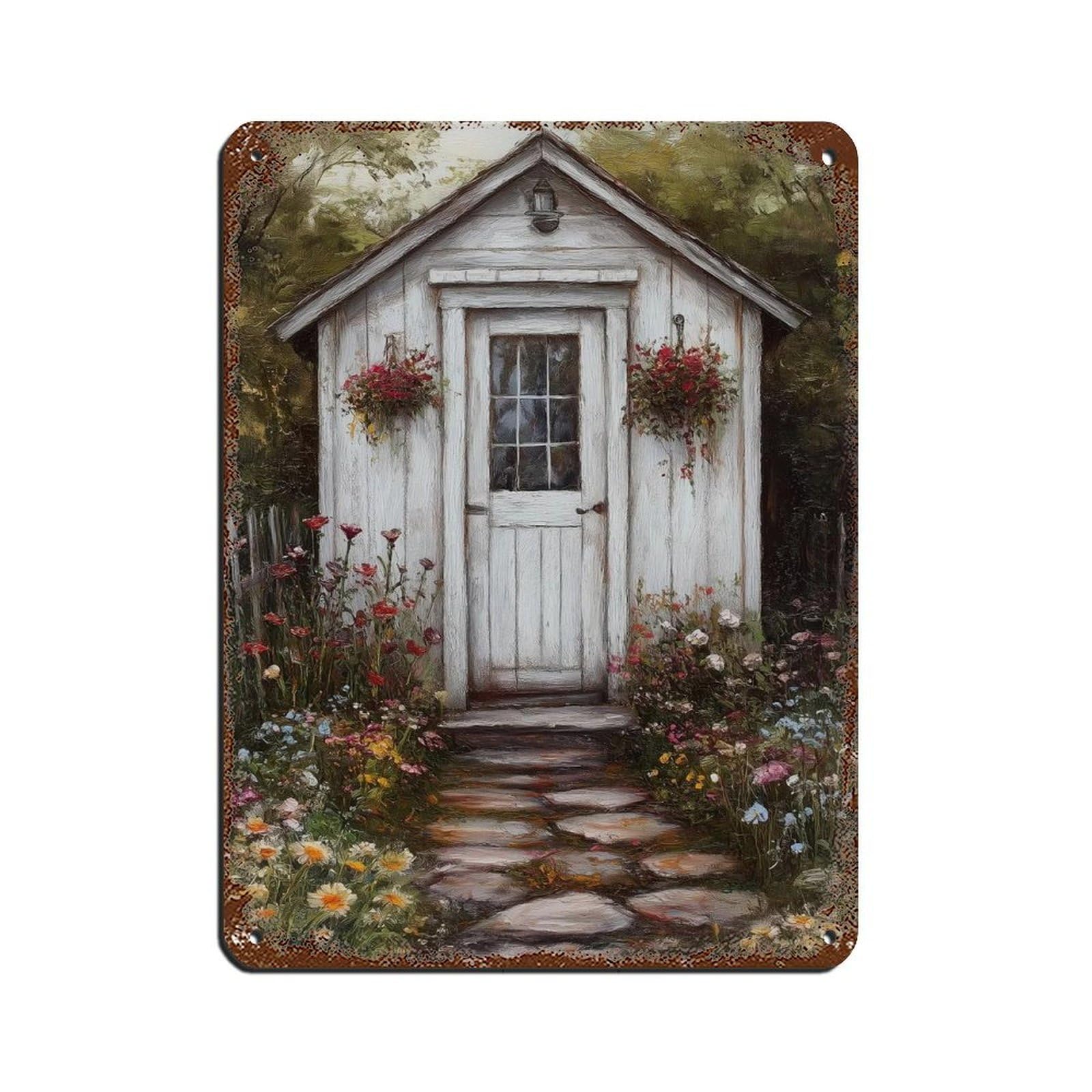 Vintage Garden Cottage Painting Tin Sign Vintage Metal Pub Club Cafe Bar Home Wall Art Decoration Poster Retro 12x16inch(30x40cm)