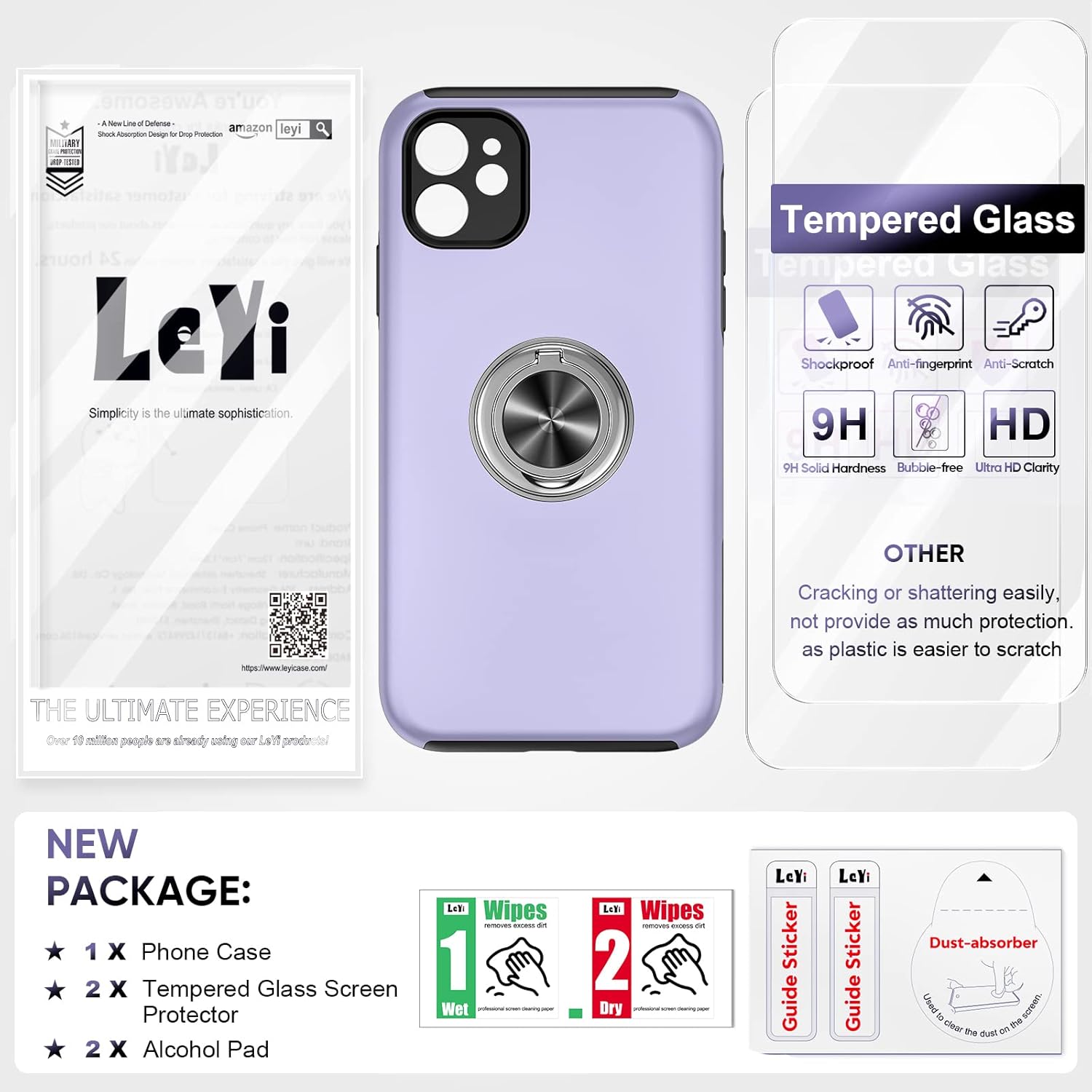 LeYi for iPhone 11 Case : and 2 Tempered Glass Screen Protector, with 360 Ring Holder Stand Magnetic Shockproof Heavy Duty Protective Phone Cover for i Phone 11 Purple 8 71JzdMwRs5L. AC SL1500