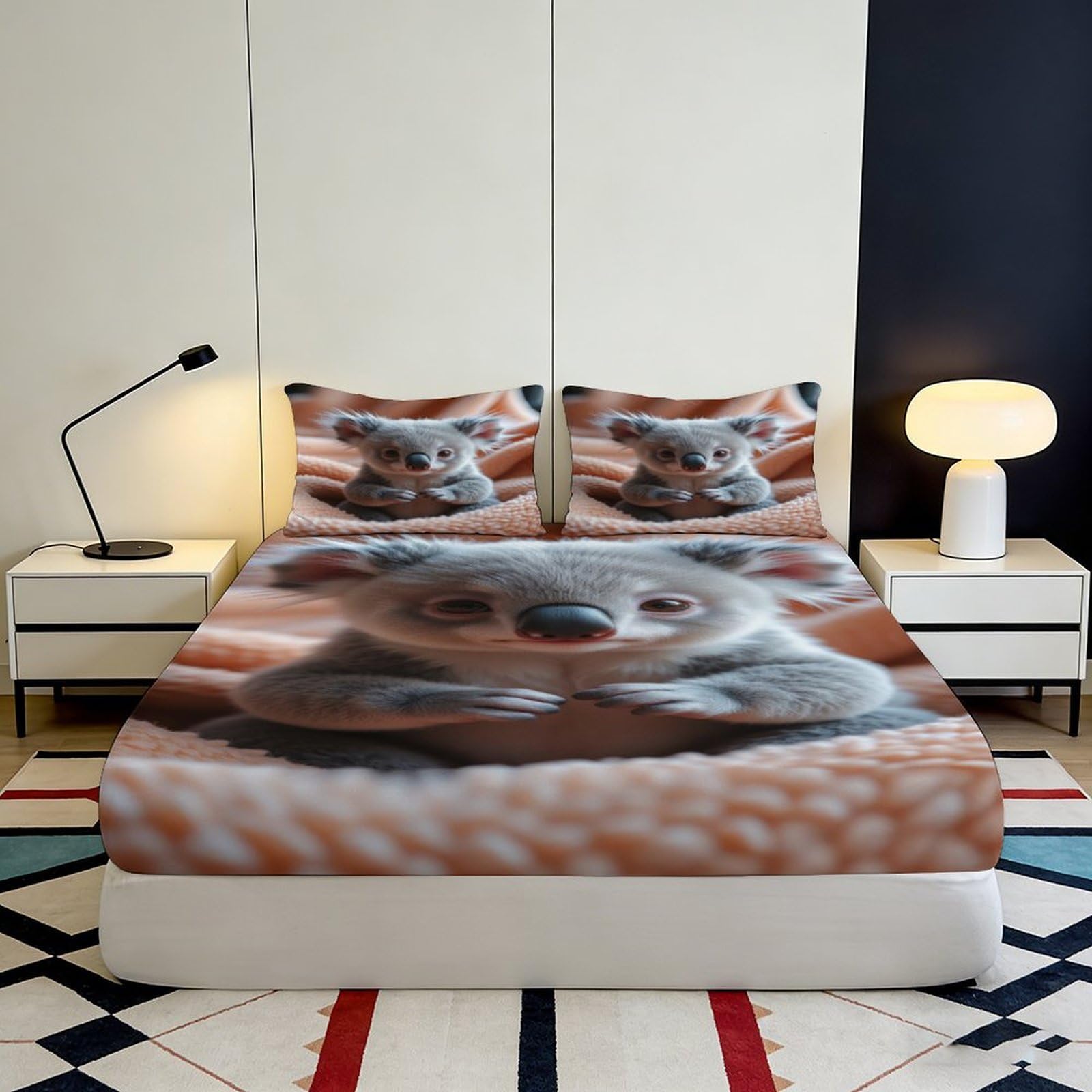 Lenzuolo con stampa 3D Koala, in microfibra, antiscivolo, decorazione per la casa | superficie morbida, coprimaterasso, facile da pulire, utilizzabile tutto l'anno, traspirante, lavabile, 160 x 200 x 25 cm