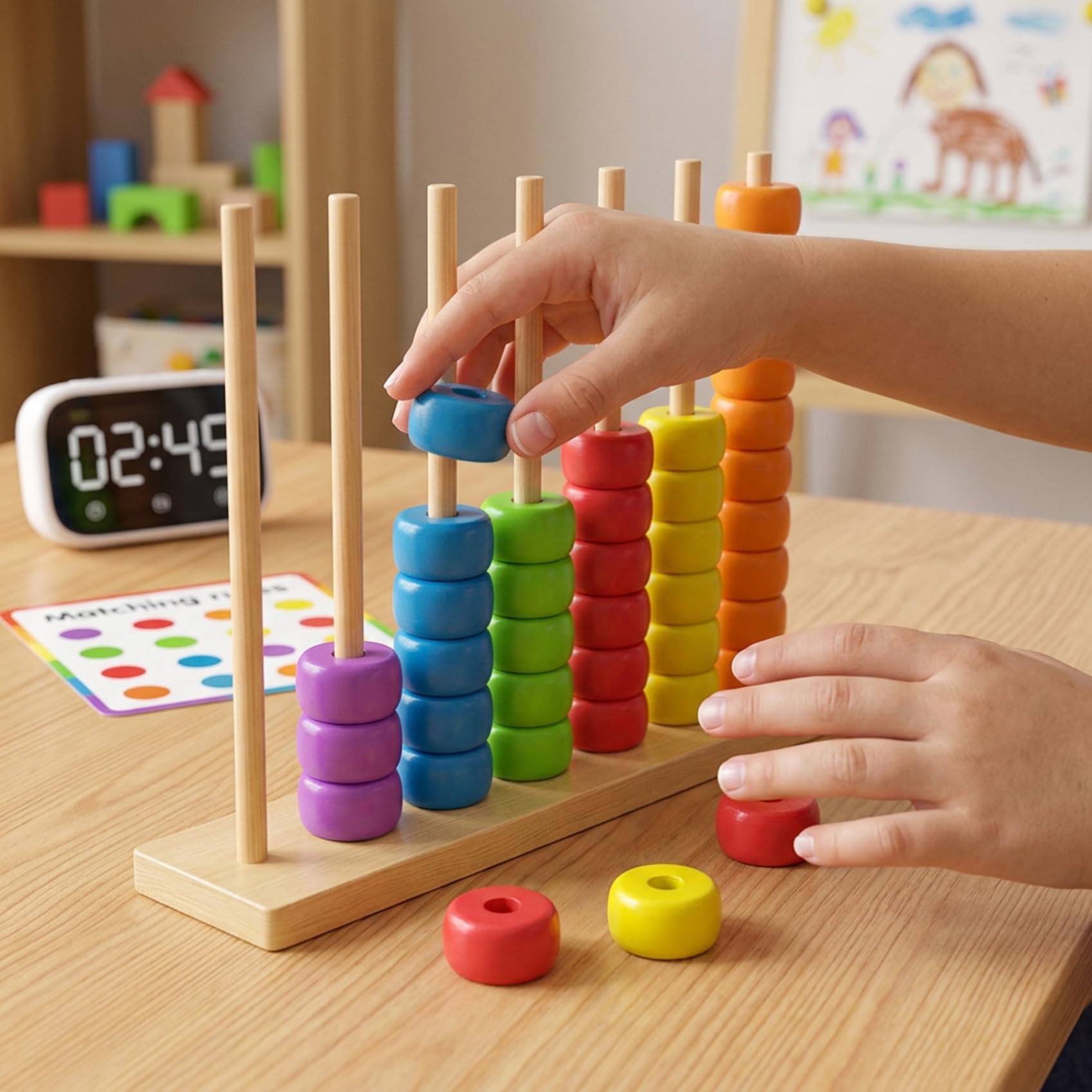 Farbsortierspielzeug, 2-teiliges Stapelspielzeug aus Holz für Kleinkinder, Montessori-Lernspielzeug für Erkennung, Feinmotorik und Logik