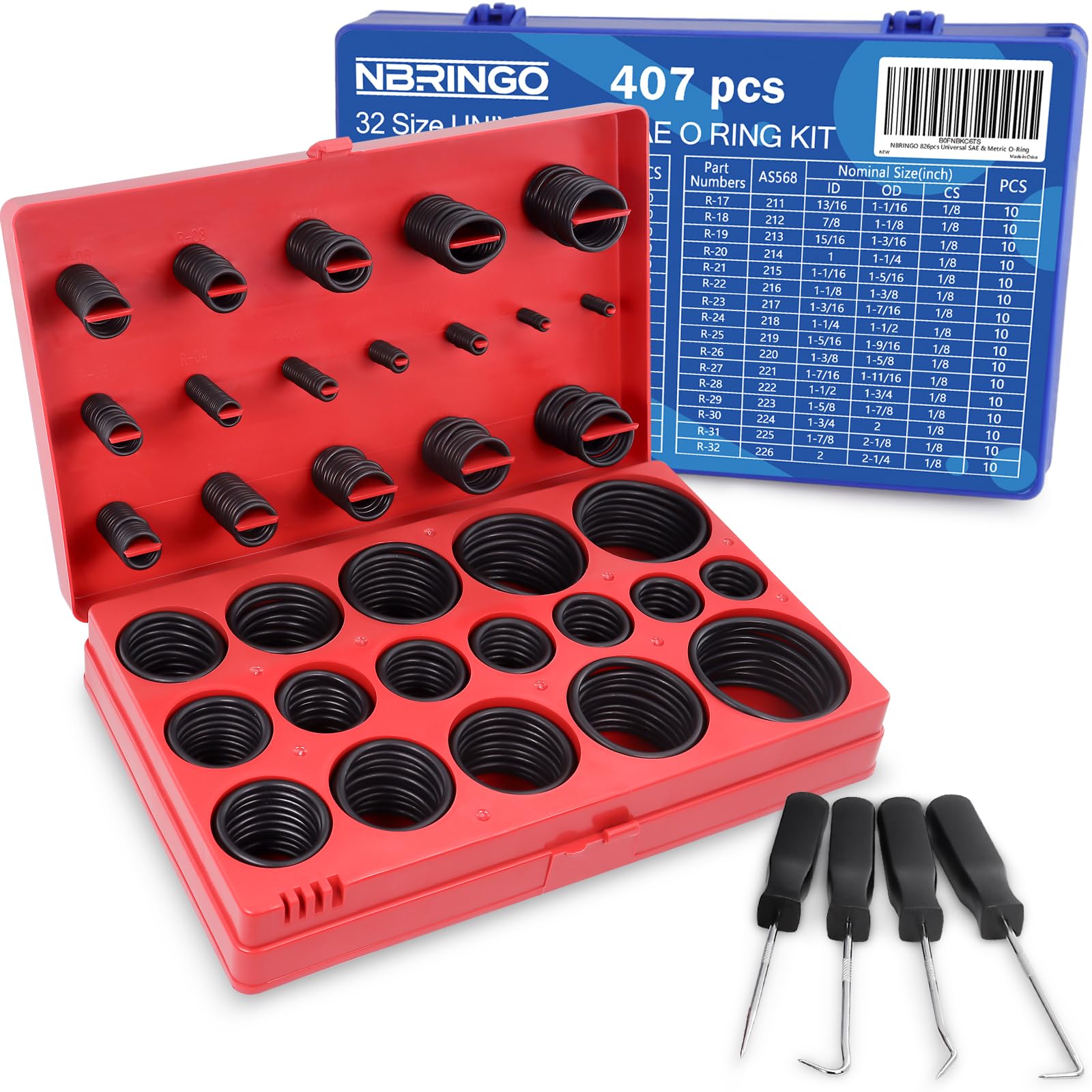 NBRINGO 826 Pcs Universal O-Ring Kit - Metric & SAE Standard 70A Durometer O Ring Assortment Kit for Auto Engines, Hydraulic Systems, Faucet Plumbing,
