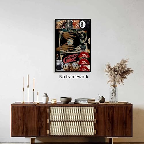 Miniatura 3 de Allegroverse Arte de pared retro de mujer negra a la moda, póster de música vintage con tocadiscos de música y vinilo para DJ, pintura en lienzo