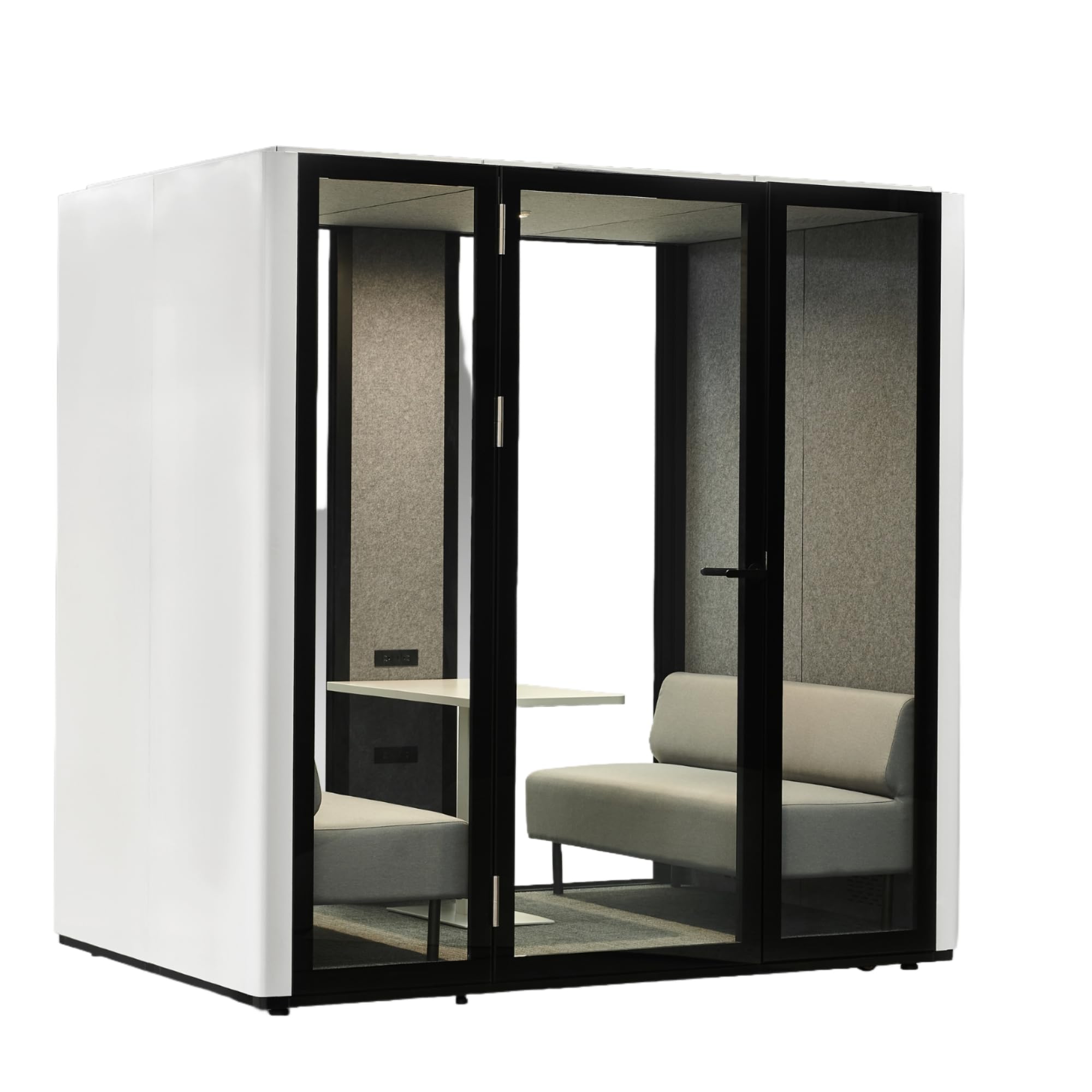 Office Sound Pod 4-6 Person, Office Pod Booth, UL Certified SoundProof Booth for Office, Mobile Roller Included Desk and Stool, LED Light, Centrifugal Fans and AC USB Ports - X Large White