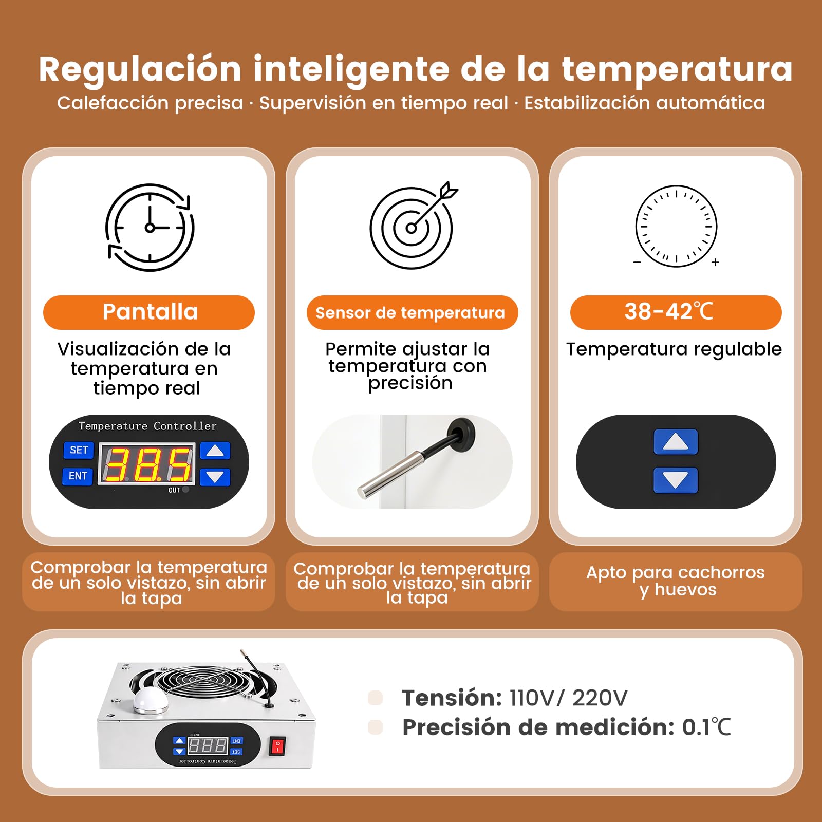 Criadora de Madera con termostato Inteligente,Caja incubadora de pollitoscon 4 Ruedas giratorias con Freno,Criadora con Puertas correderas,Incubadora fácil de Limpiar con ventilación para Pollitos