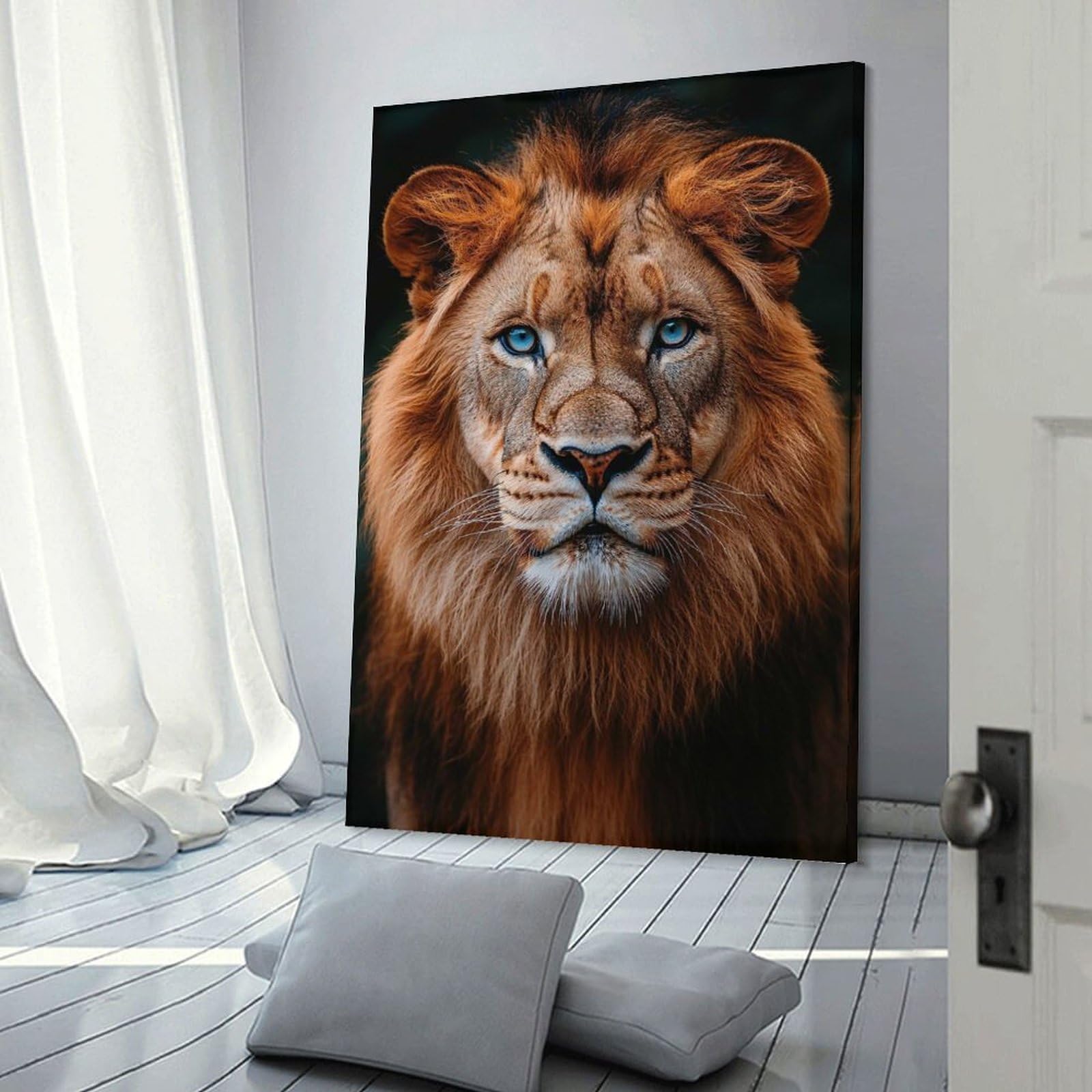 Junmoney Lion Portrait with Blue Eyes Room Decor Wall Art 12x18inch(30x45cm), for Entrance Spaces, Stair Walls Or Halls, A Neat Decor Update for Hallways
