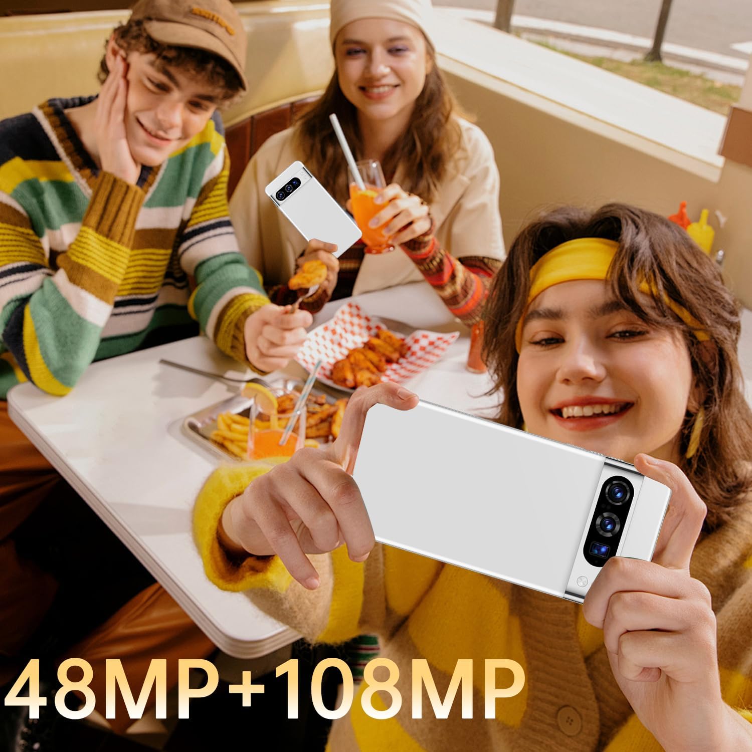 Unlocked Cellphone Smartphone Android 13 Unlocked Phone with 6.8-inch Display/ 108MP+48MP Camera/Dual SIM/8GB+256GB/6800mAh/FACE ID/Fingerprint/5G Mobile Phone (Golden) image 7 of 7 B0DP7D8T45