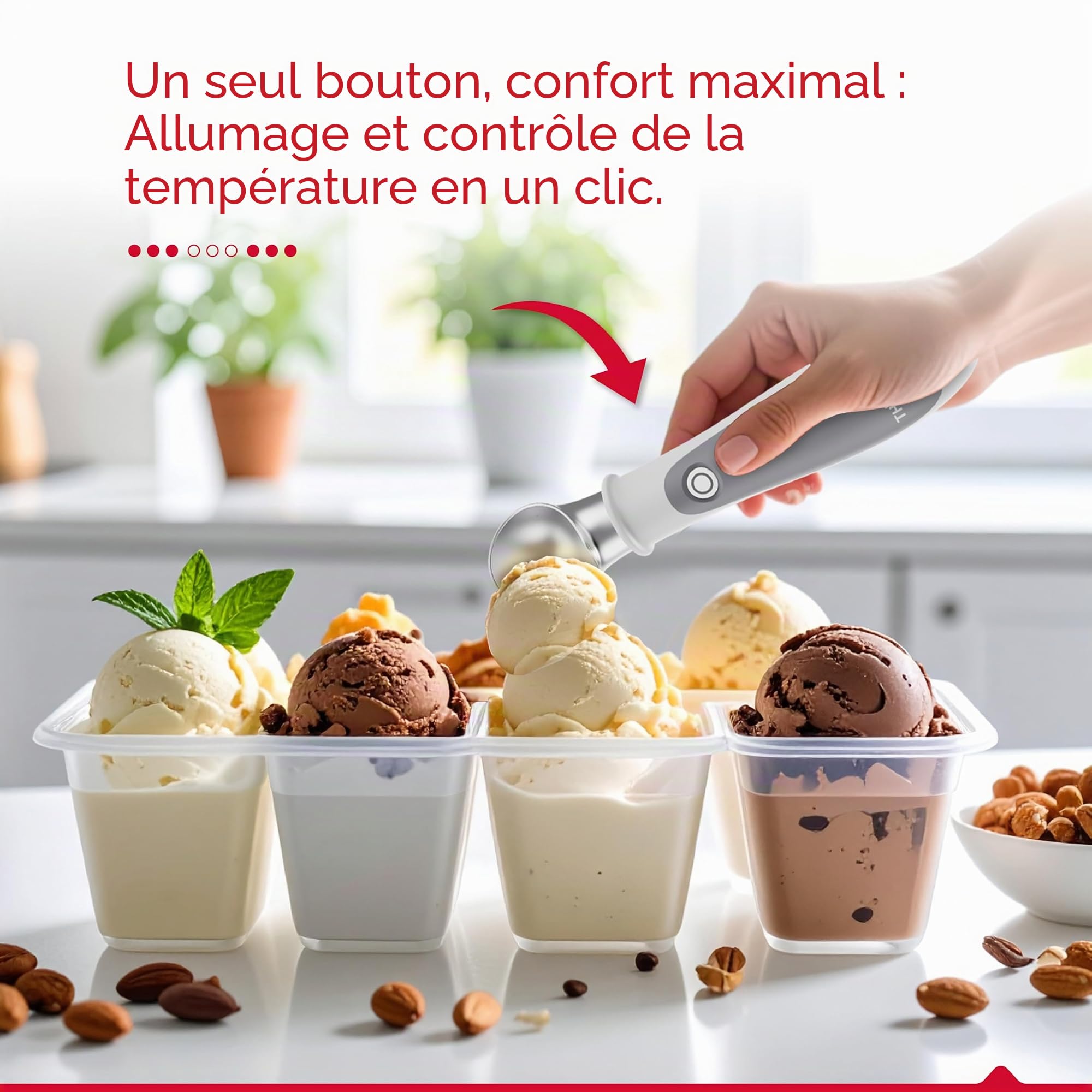 Thörben Cuillère à glace électrique chauffée, rechargeable USB-C, double niveau de chaleur 45 °C et 60 °C, pour prendre de la glace facilement et sans effort, matériaux de qualité alimentaire