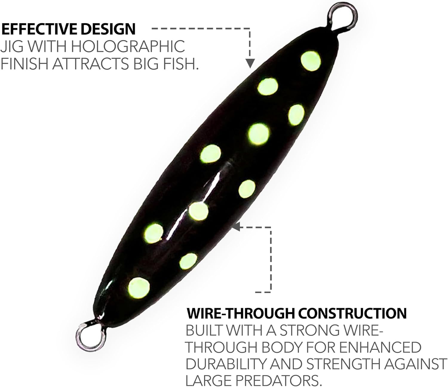 5" Eddie Bomb Vertical Flat Fall Jigs 16oz, 2 Pcs, Black Polka Dot, Unrigged, for Heavy Bluefin Tuna Jigging, Includes Streamlined Design, Ideal for Tuna, Amberjack, and Deep Sea Predator Fishing