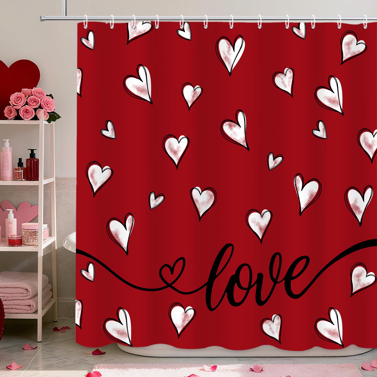 Rideau de douche Saint-Valentin rouge 183x183 cm MEHOFOND pour salle de bain