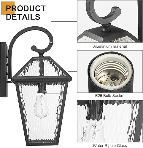Miniatura 59 de Lámparas de pared para exteriores, faroles de pared exterior impermeables con vidrio, apliques de pared exterior, luces de porche delantero