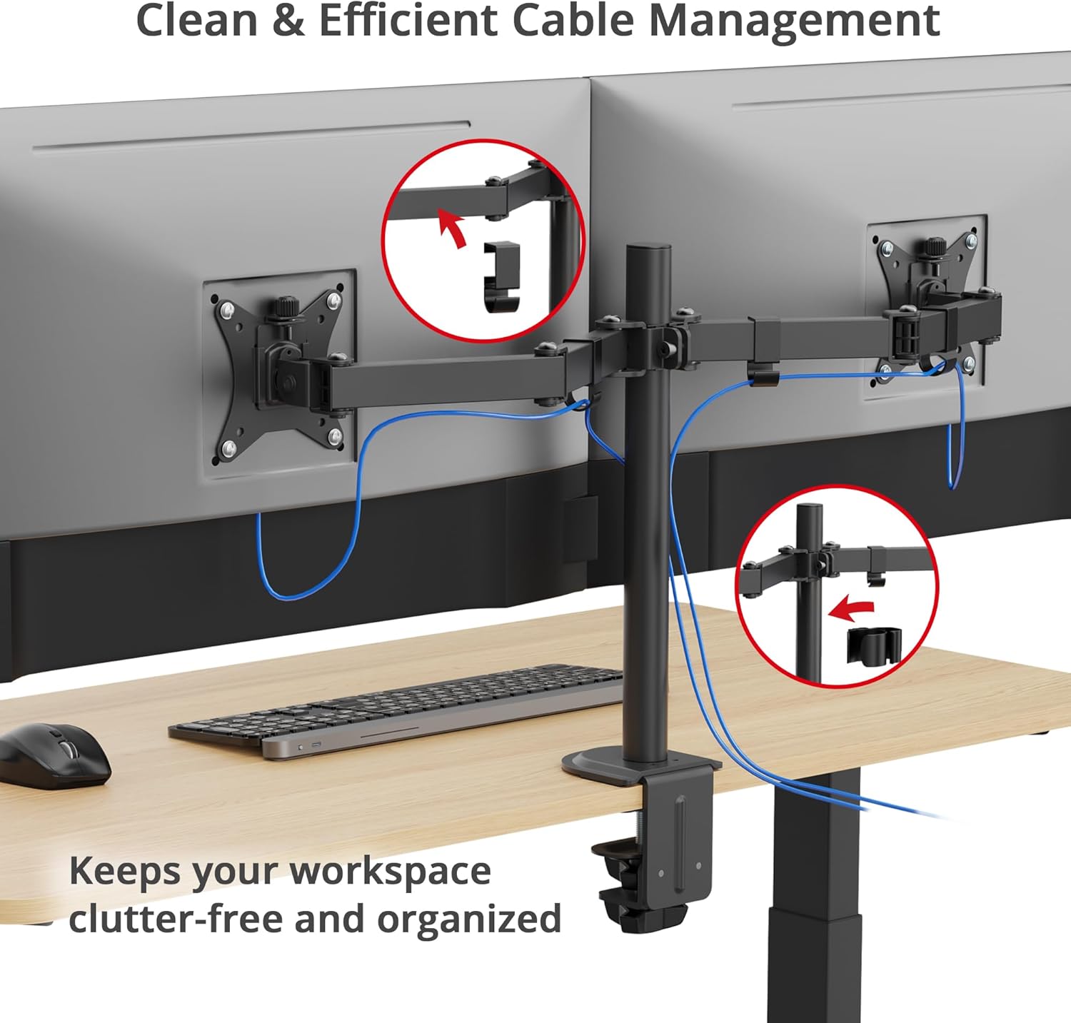 SIIG Dual 32 Inch Articulating Monitor Arm-Black for 17-32" VESA Screens, Full Motion Tilt Swivel Rotation, Height Adjustable Mount with C-Clamp & Grommet Base, Ergonomic Desk Setup (CE-MT0Q11-S1)