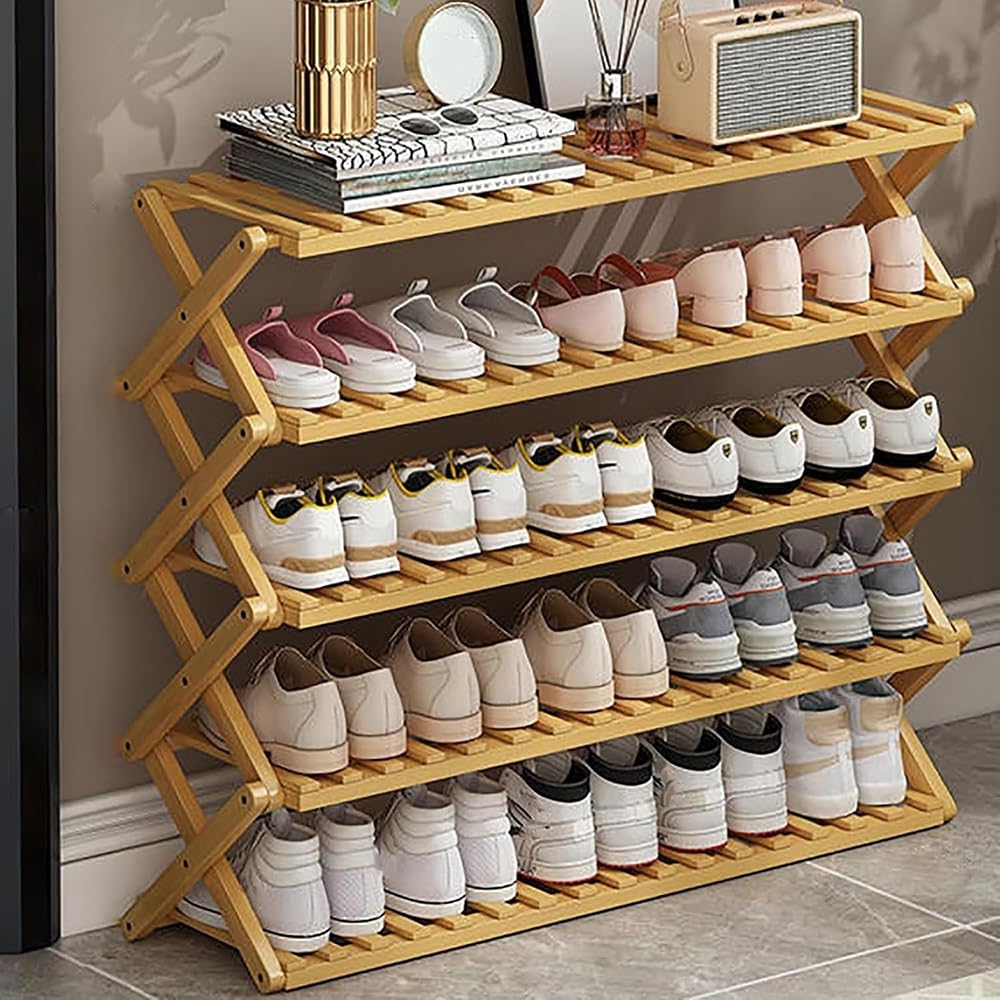 Scarpiera pieghevole in bambù, scaffale organizer per scarpe autoportante per ingresso, armadio, camera da letto, corridoio, portaoggetti multifunzionale