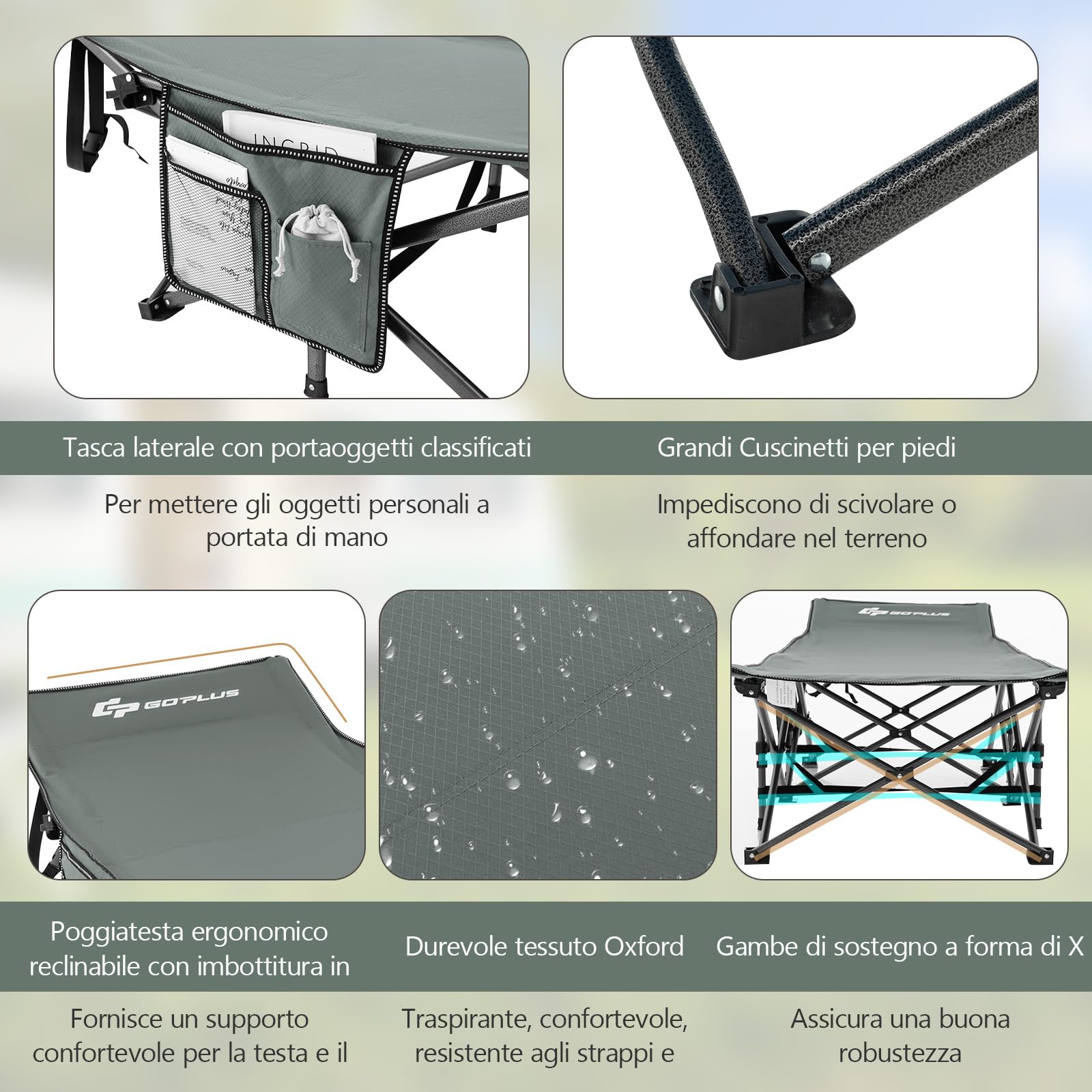 Lettino Da Campeggio Pieghevole GYMAX | Portatile, Supporta 272kg, Con Borsa Trasporto