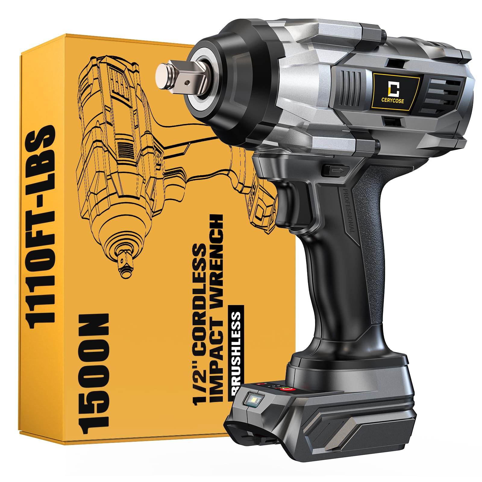 Cordless Impact Wrench 1/2 inch (Compatible with Dewalt Battery)