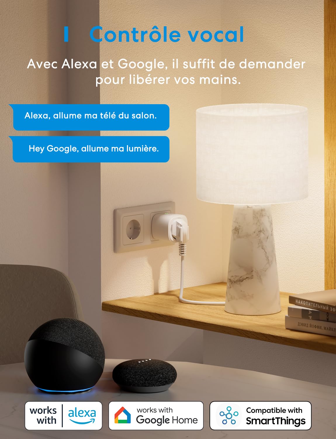 Meross Prise Connectée (Type F), 16A Prise WiFi Compatible avec Alexa et Google Home, Lot de 4 Prises avec Mesure de Consommation Électrique, Commande Vocale et Contrôle à Distance | Prise WiFi Compatible avec Alexa et Google Home, Commande Vocale, Contrô