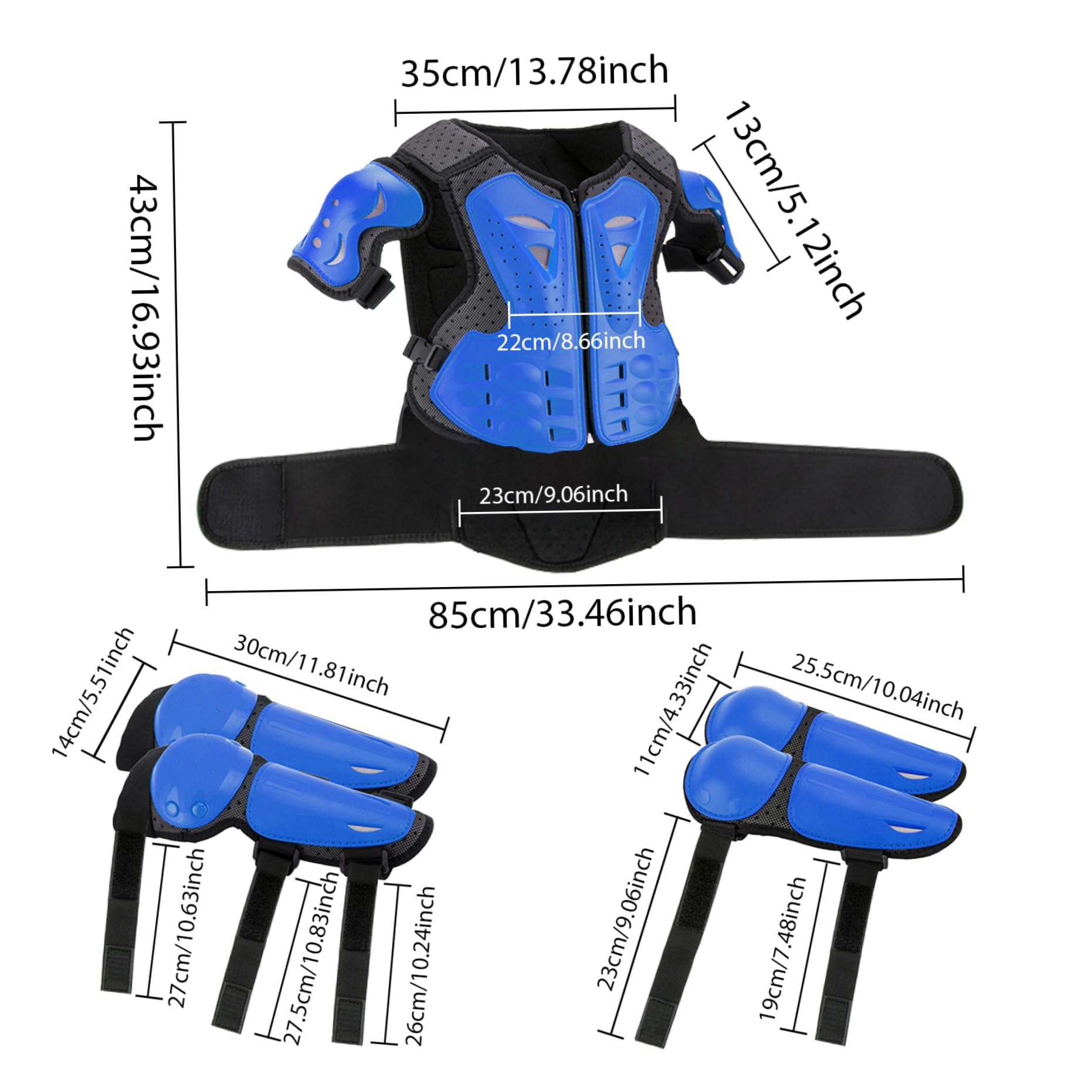 Armatura per corpi motocross per bambini armatura moto armatura protettiva regolabile per gli ingranaggi protettiva armatura resistente alla moto per skateboard bici, set blu 1