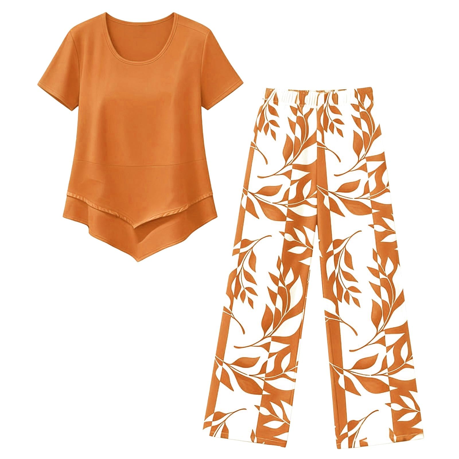Ensemble Femme Chic Et Elegant Deux Pièces Grande Taille Chemise Manches Courtes Et Imprimé Floral Pantalon Large Fluide éTé Tenue DéContracté Léger De Plage Jogging Outfit Set Loungewear