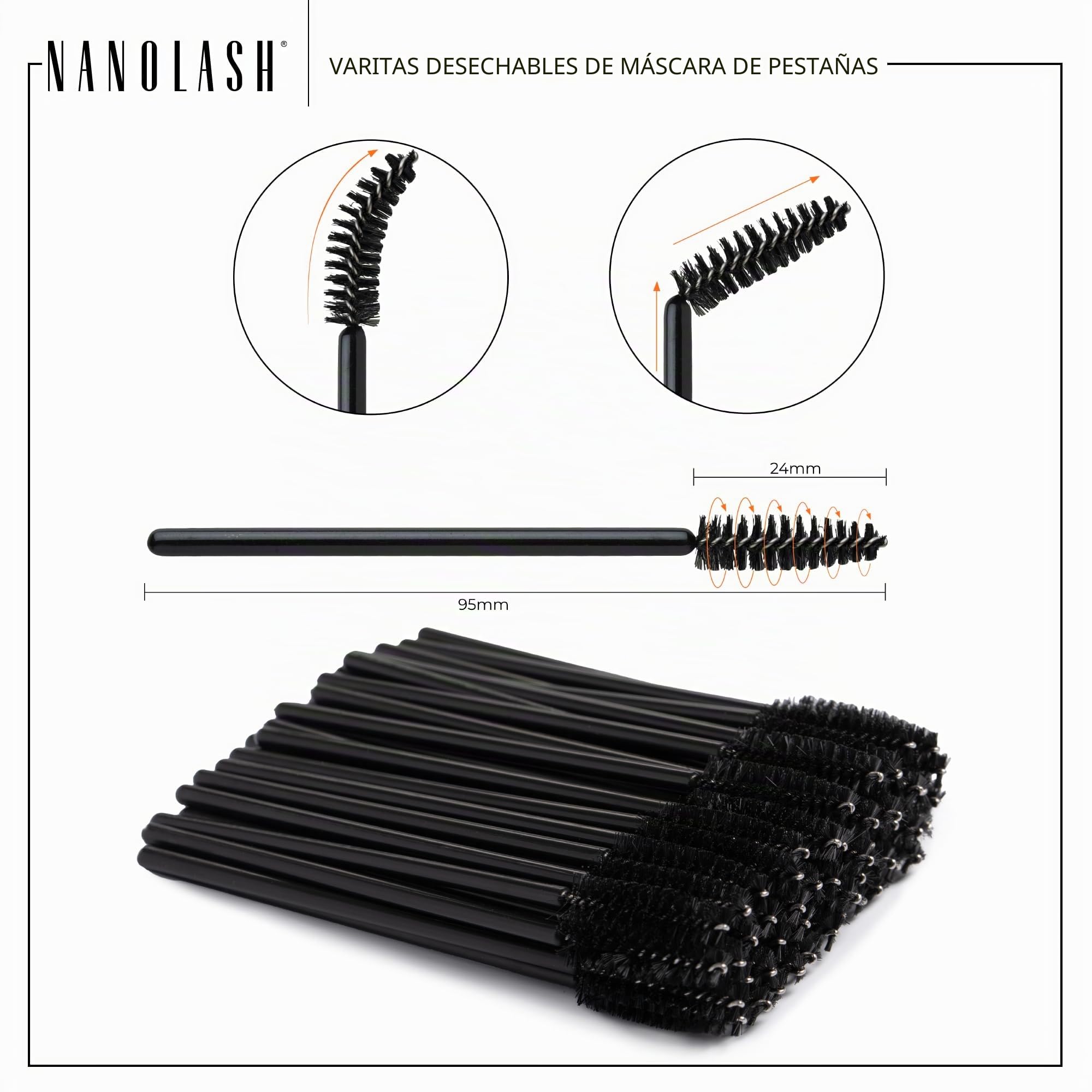 Nanolash Desechables Cepillos para Pestañas y Cejas 50 Piezas