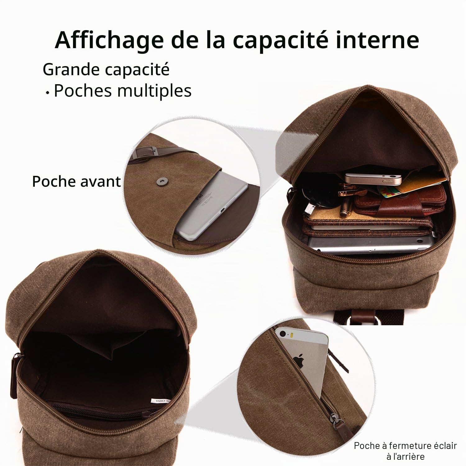 FANDARE Unisexe Sac de Poitrine Homme Sac À Dos Femme Sling Bag Toile Sac d'Epaule Sacoche Sac Bandoulière pour Affaires Université École Cyclisme Camping Voyage Casual Daypacks Noir L