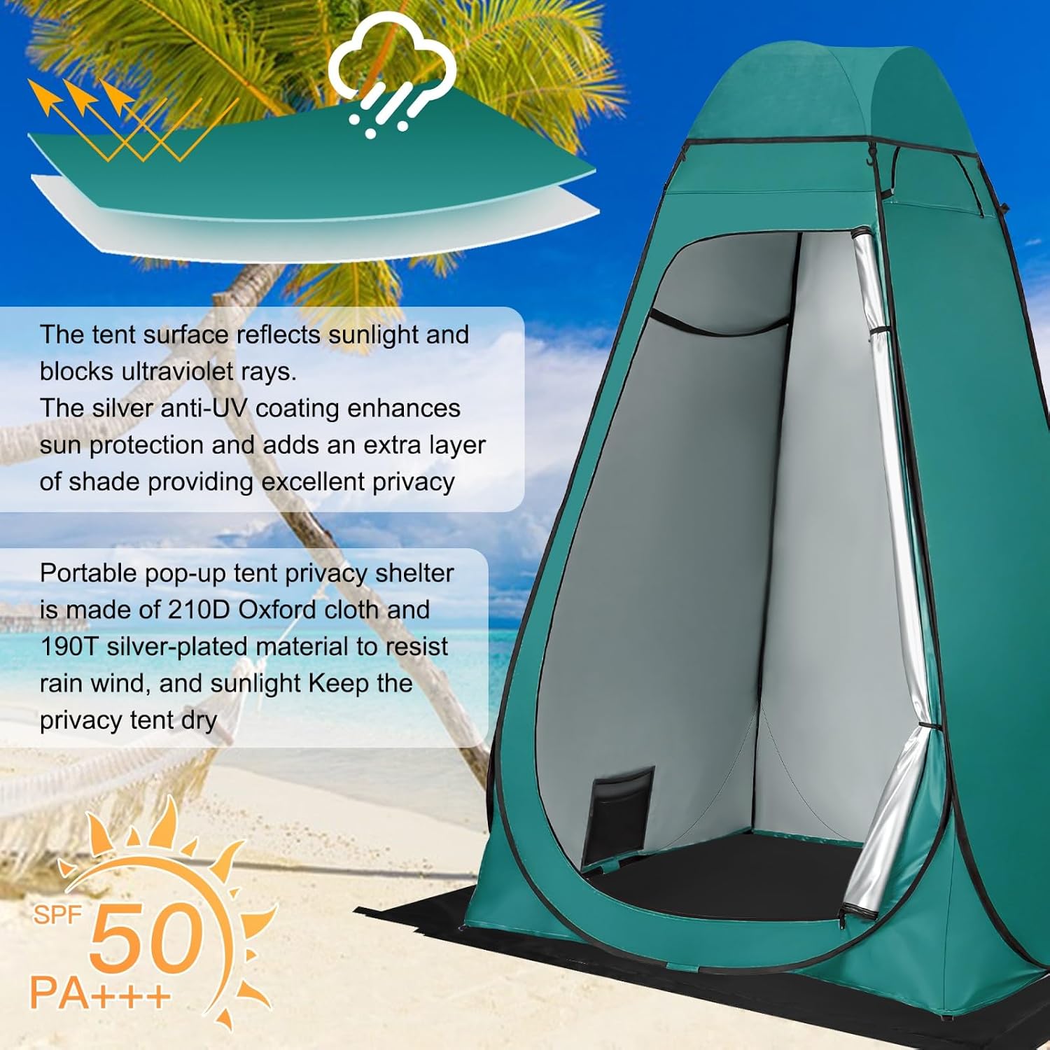 Pop Up Shower Tent, Outdoor Privacy Tent with Removable Bottom, Removable Rain Cover & Windows, Camping Toilet Changing Room for Beach Picnic, Hiking, Fishing, Waterproof(Green)