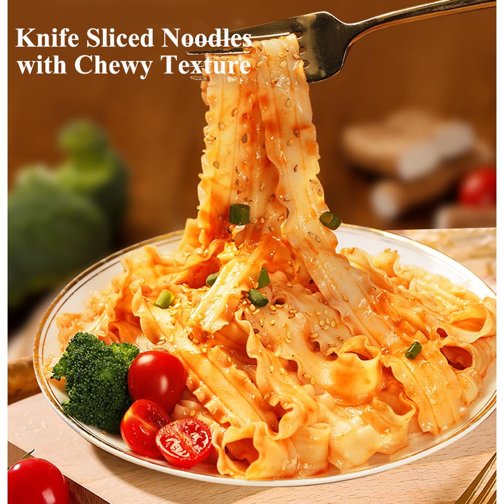 Fraunitsh Knife Sliced Noodles 17.63oz/500g, Instant Knife Shaved Noodles Wavy Knife Cut Noodles Unflavored, Chinese Asian Flat Dry Wide Noodles Hand-Cut Noodles, dao xiao mian, Quick Cooking