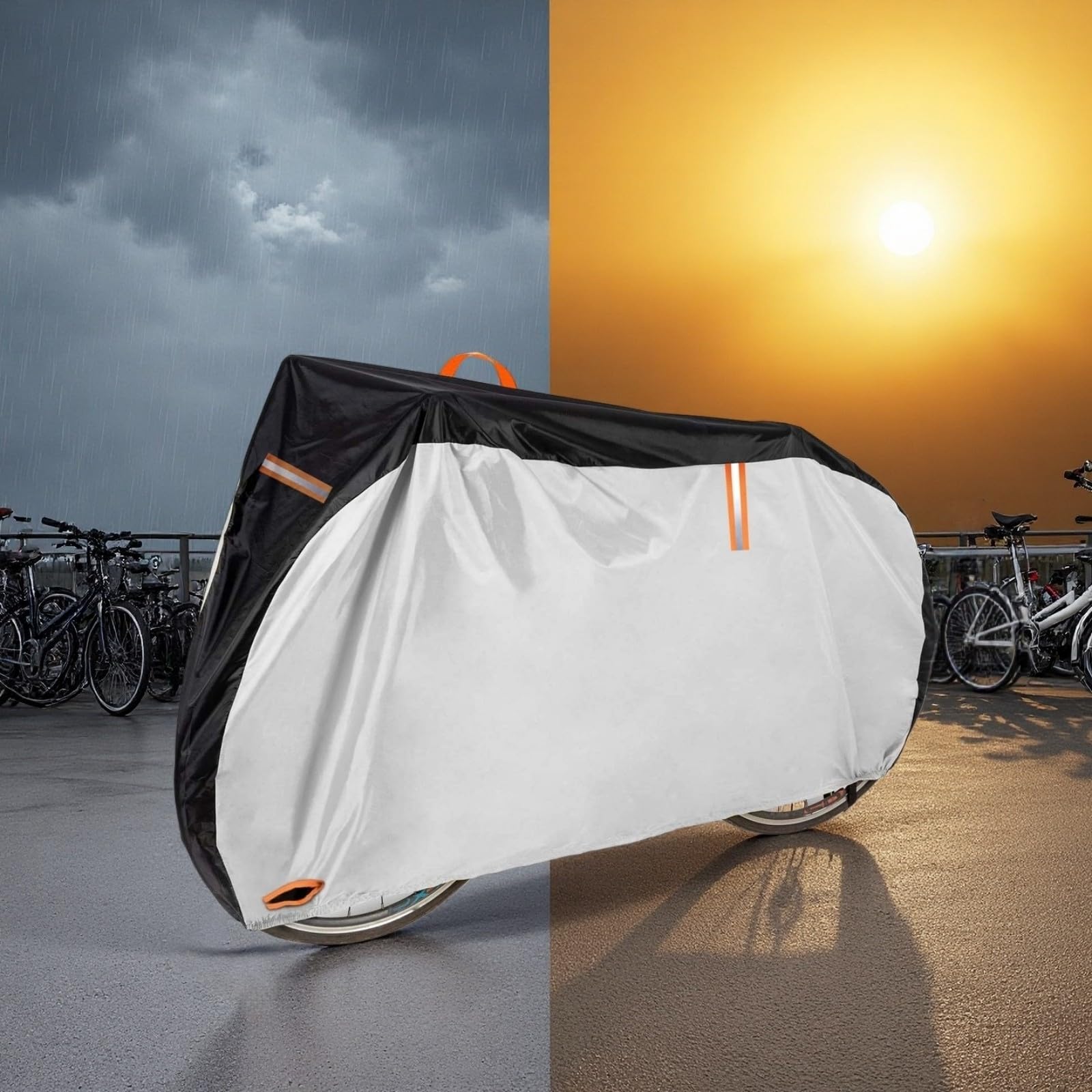 Thickened Bike Cover for Mountain & Road Bikes, Waterproof Outdoor Bicycle Cover, Rainproof, Sunproof & UV Protection with Lock Holes & Storage Bag, Reflective Strips, Fits Bikes Up to 180cm