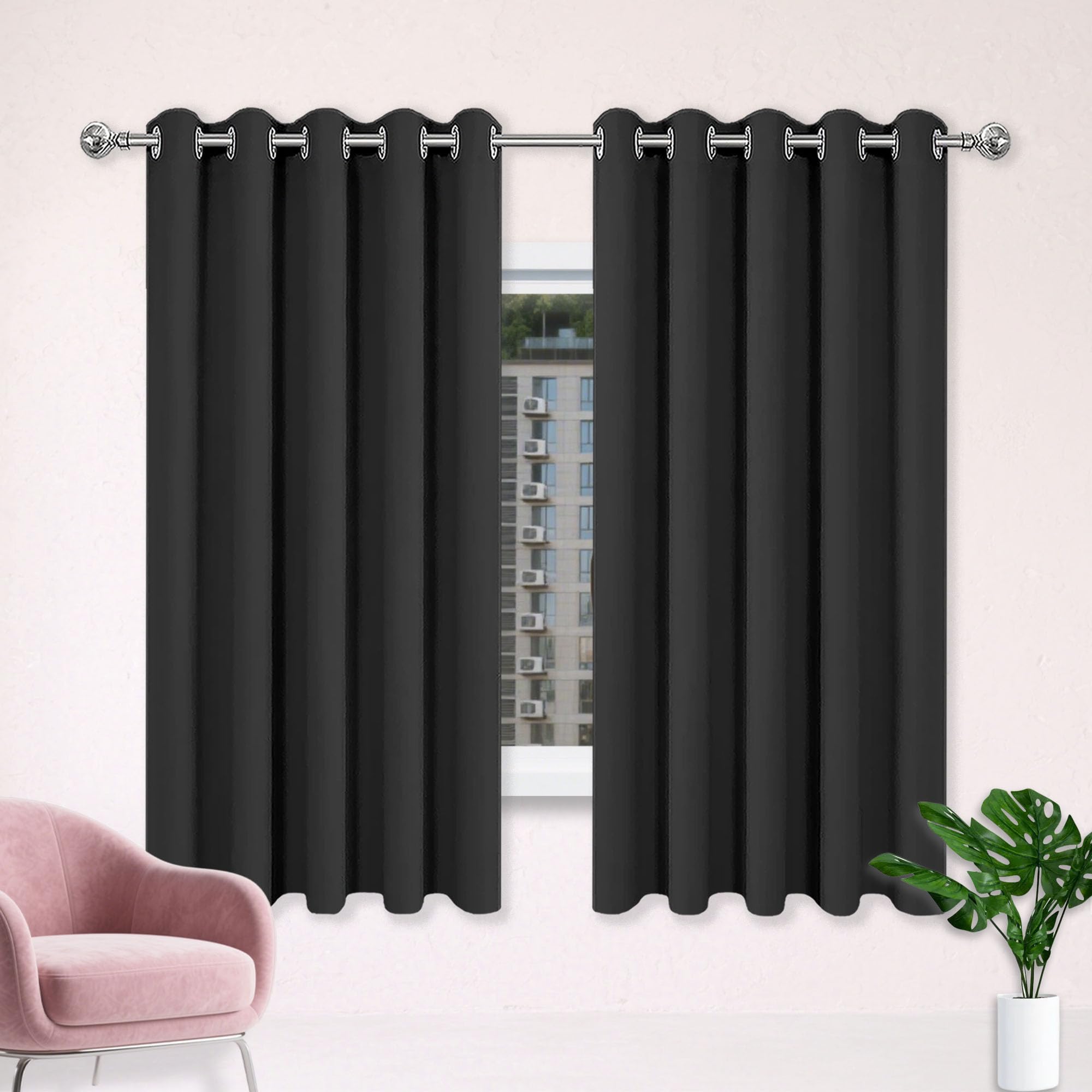 Rideau occultant noir 120x275 cm anti-UV isolant thermique pour fenêtres salon