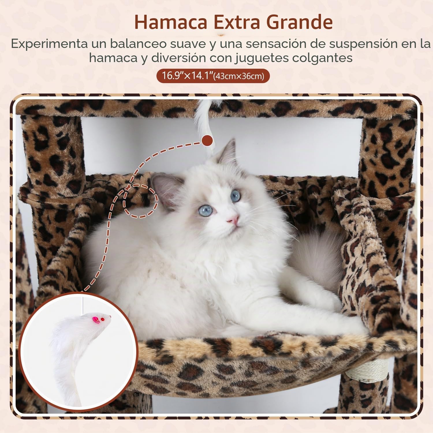 Globlazer Árbol Rascador Leopardo Esquina para Gatos Alto 178 cm con Hamaca, 2 Nidos, Plataformas, Tabla Rascar Sisal, Peluche Juguetes, Estable Torre para Grande Gatos Adulto (F70 Pro, Leopardo)