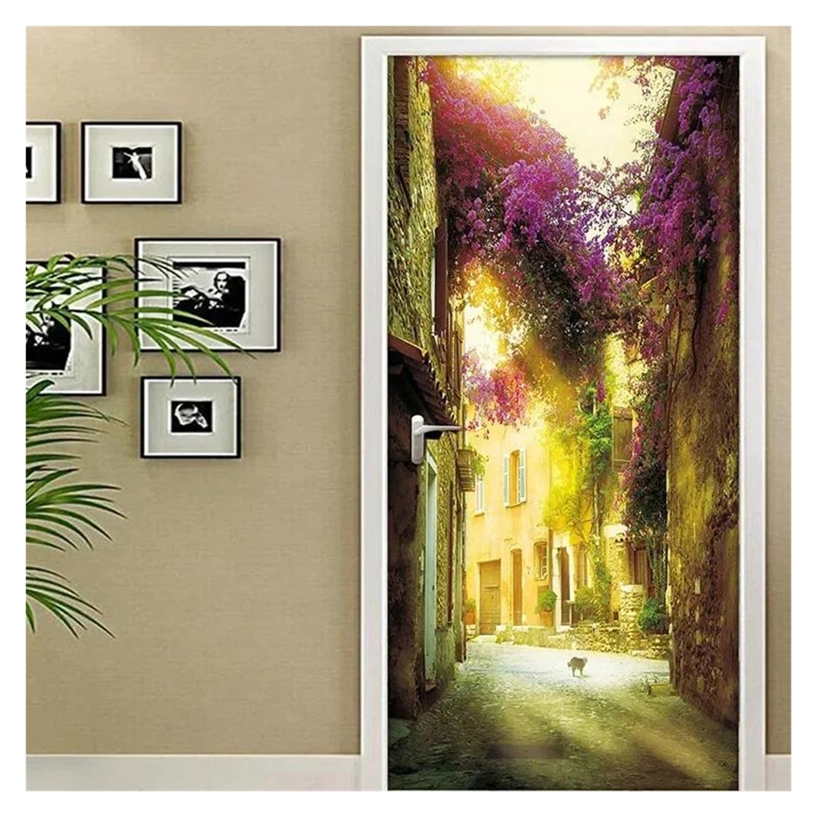 Sticker de porte amovible fleurs de la jungle 90x200cm modèle B