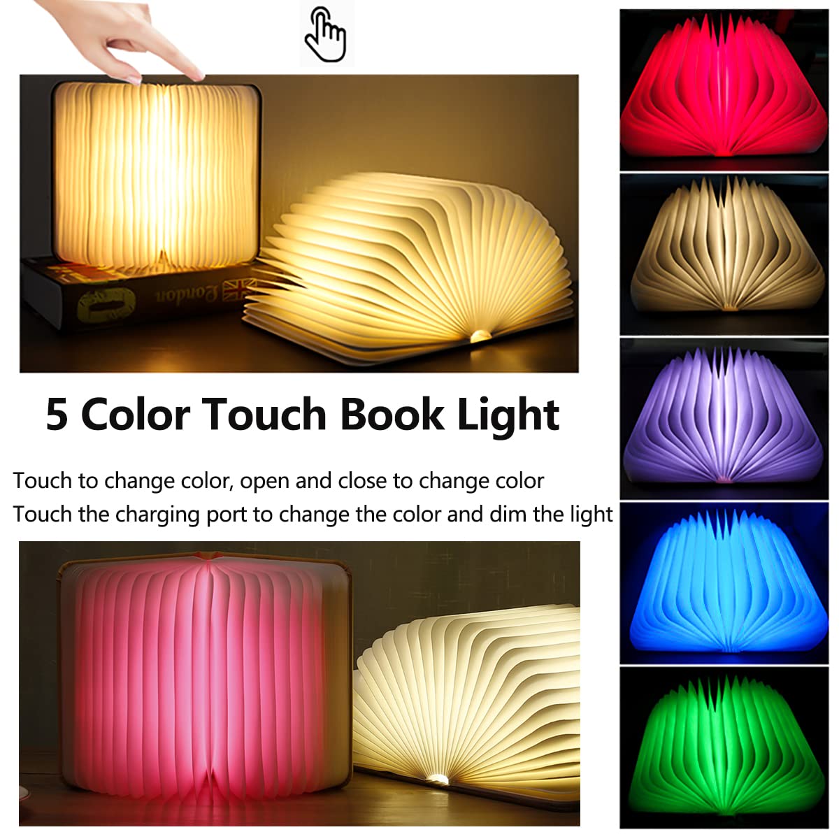 Składana lampa książkowa z głośnikiem Bluetooth, 5 kolorów, sterowanie dotykowe RGB, rytm synchronizacji muzyki, troskliwa lampka do czytania do sypialni, salonu, dekoracja biurka, prezent dla