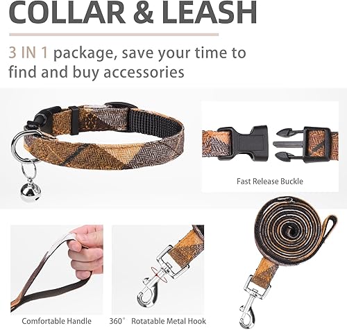 Miniatura 4 de PUPTECK - Arnés, collar y correa ajustables, sin tirones, para perros pequeños y medianos, cachorros y gatos, pechera reflectante acolchada de malla