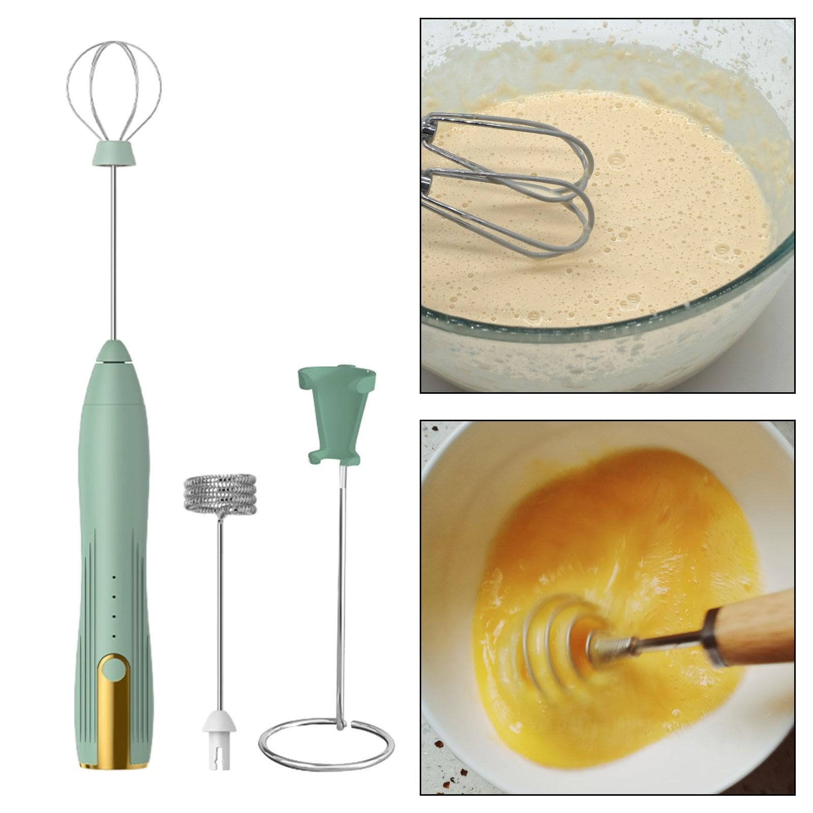 Espumador de Leche Eléctrico, Batidora de Café, Batidora de Mano Eléctrica para Macchiato, Café, Leche, Chocolate Caliente Y Mezclas de Bebidas, Verde, Individual