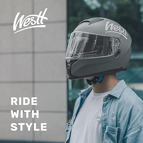 Miniatura 6 de Westt Cascos de motocicleta compactos  con doble visera, aprobado por DOT, casco integral para hombres, mujeres y adultos, ligero Storm X gris,
