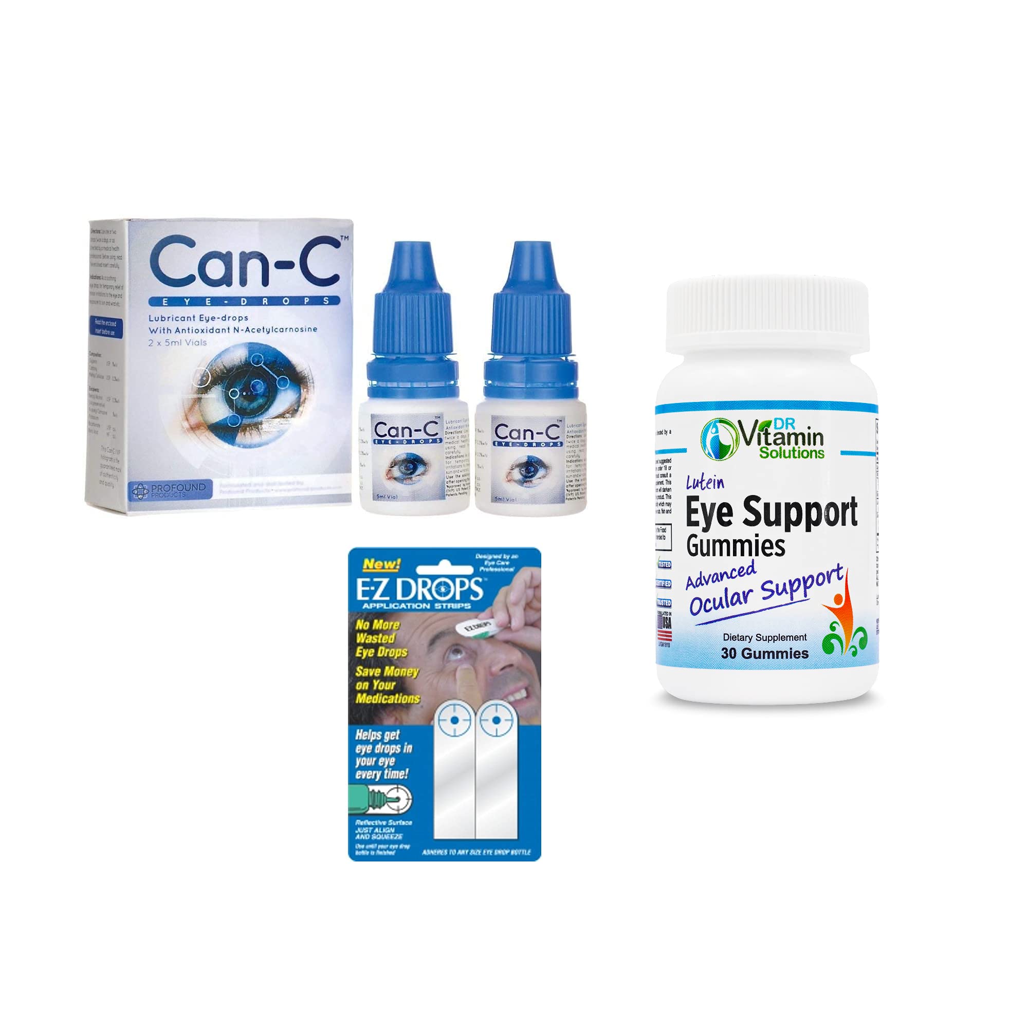 CanC Eye Drops, DR Vitamin Solutions Lutein Eye Support Gummies, EZ