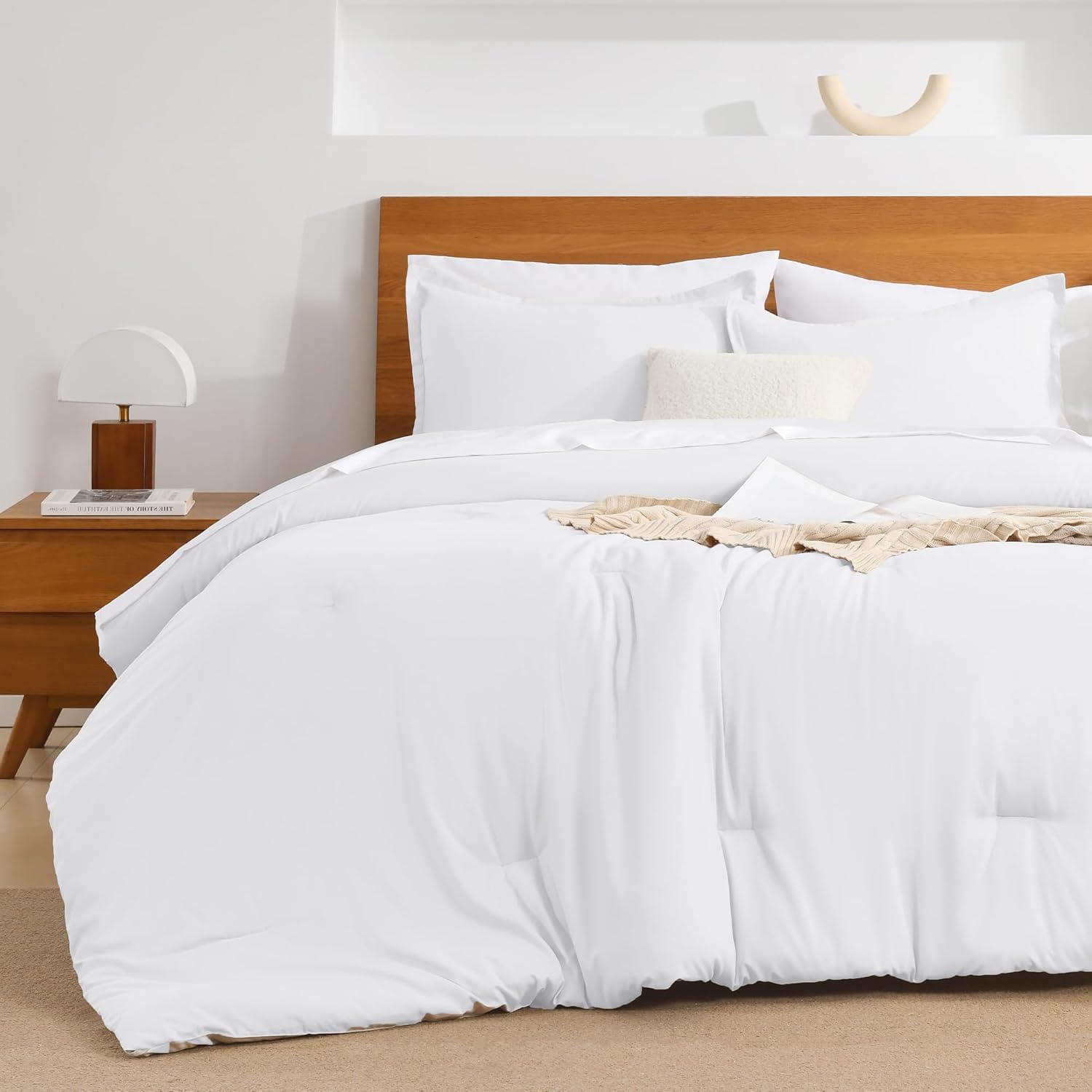 Andency White Comforter King Size - 7 Pieces Bed in a Bag King Bedding Comforter Sets, Summer Solid Soft Lightweight Comforter with Fitted Sheets, Flat Sheets, Pillowcases & Shams