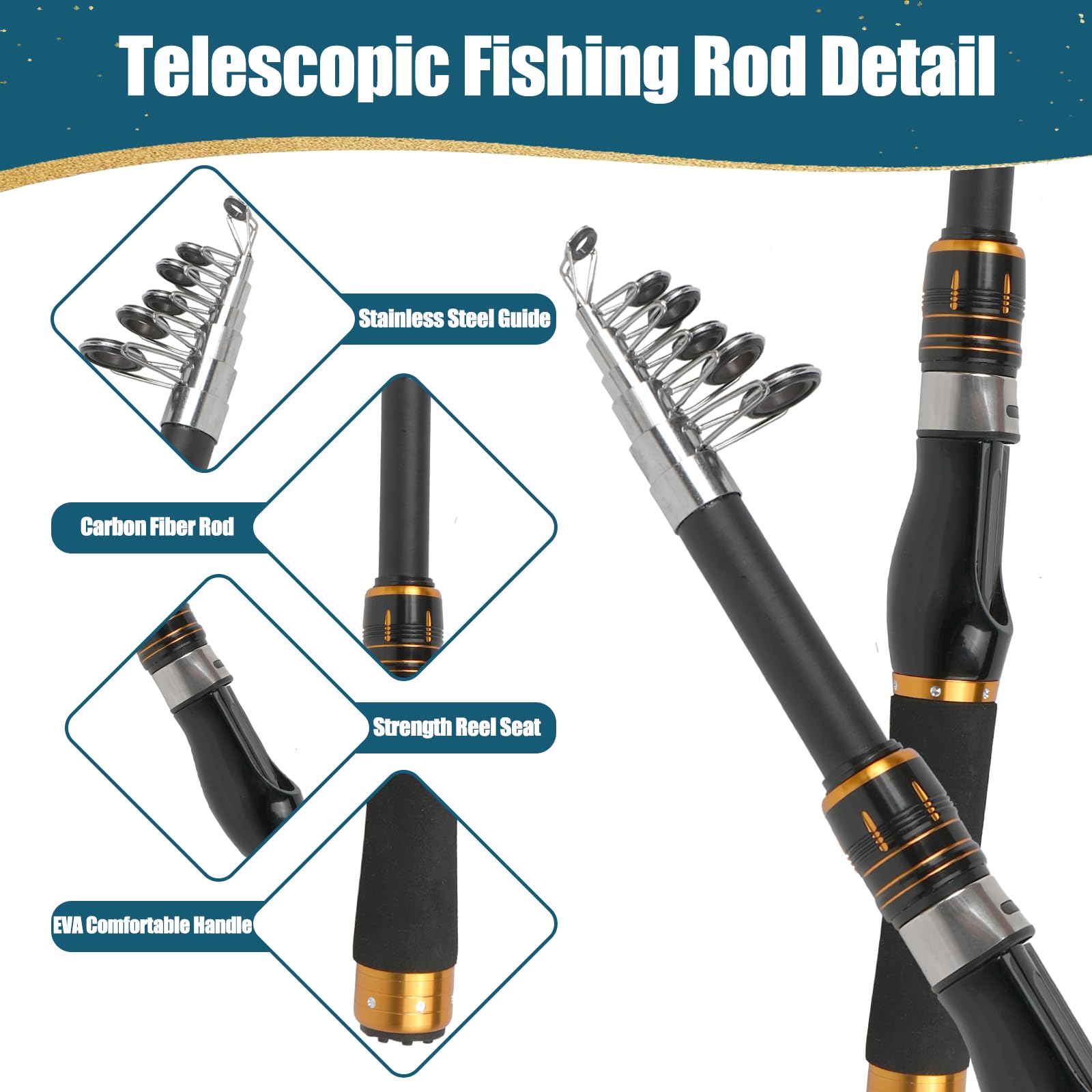 Canna Da Pesca Telescopica Con Mulinello - Kit Portatile 99/140/160 Cm