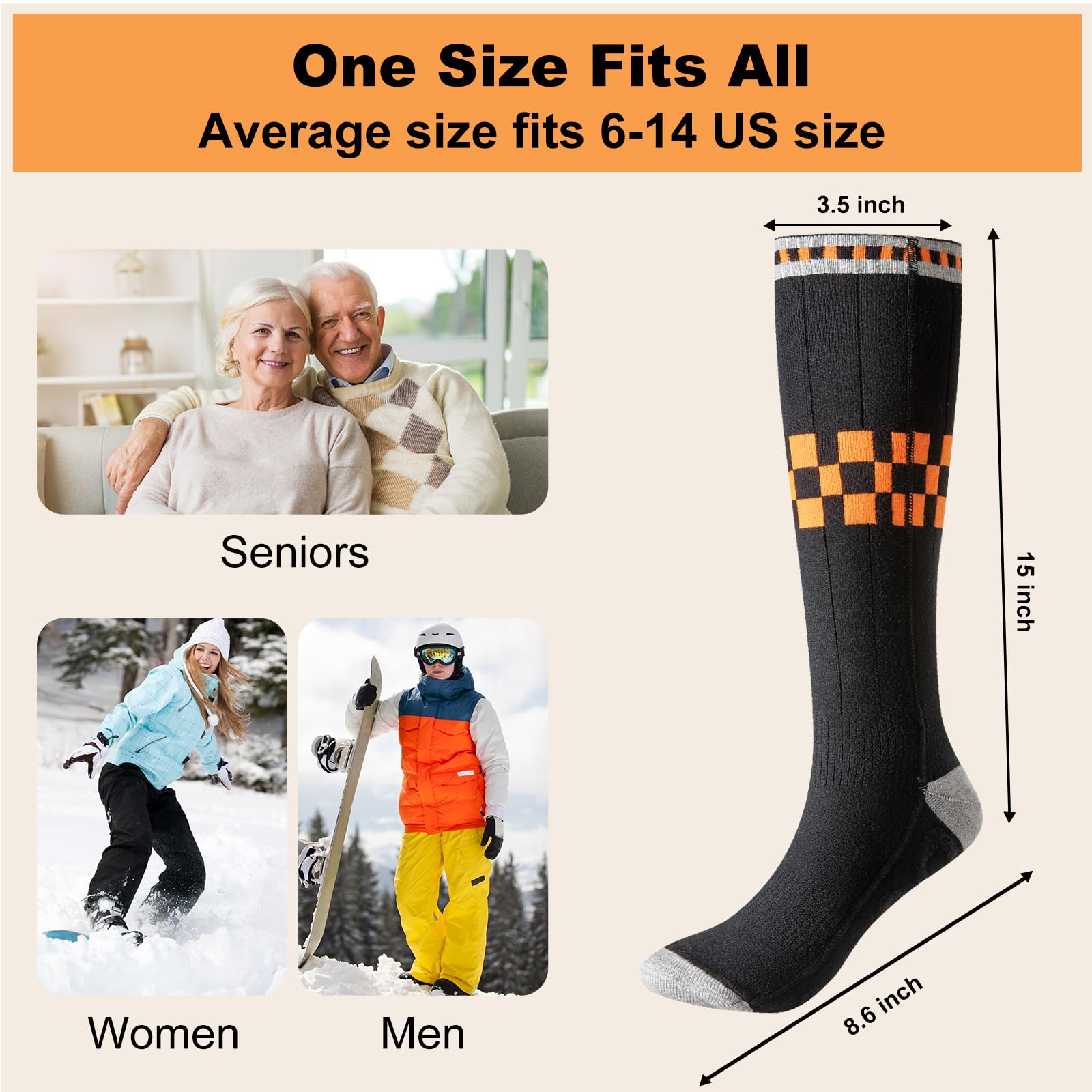 Calcetines con calefacción, funciona con pilas, 2 baterías recargables, control de aplicación, negro, talla única