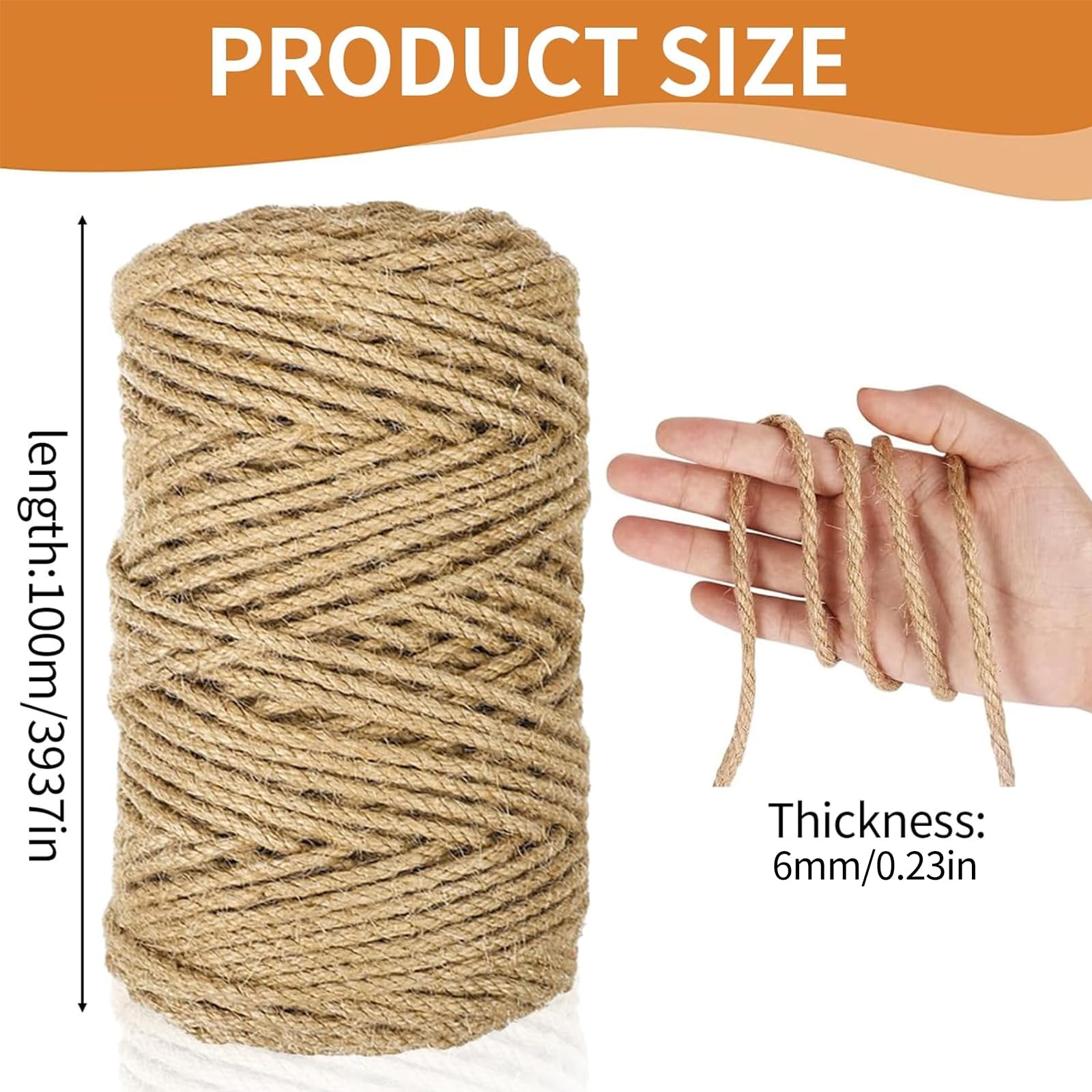 Corde en sisal naturel de 100 m pour arbre à chat - 6 mm - Corde de rechange spéciale pour le bricolage, le bricolage, la décoration de jardin, corde de chanvre