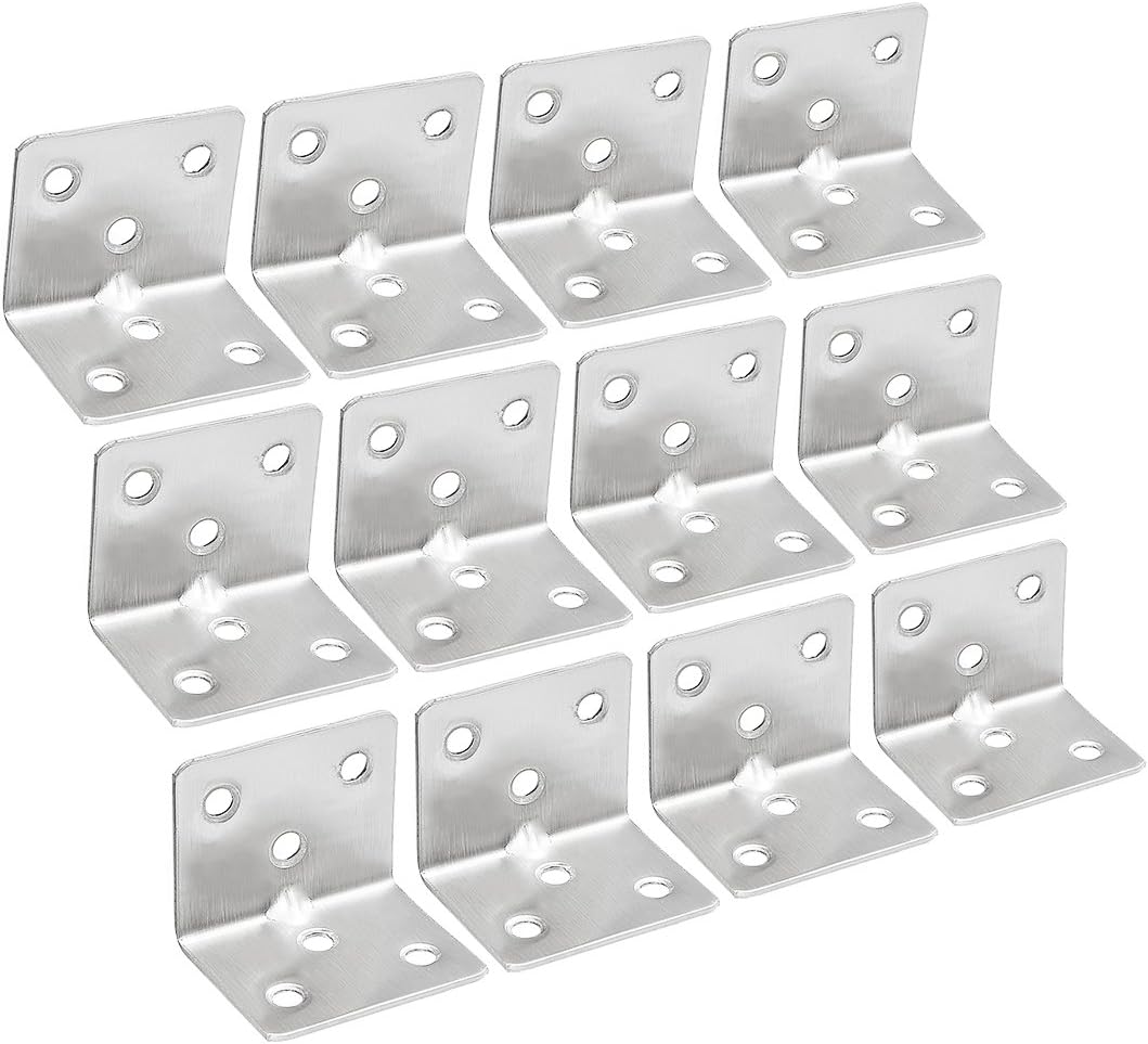 uxcell Corner Brace, 31mmx31mmx38mm, Stainless Steel Joint L Shape Right Angle Brackets Fastener, Pack of 12