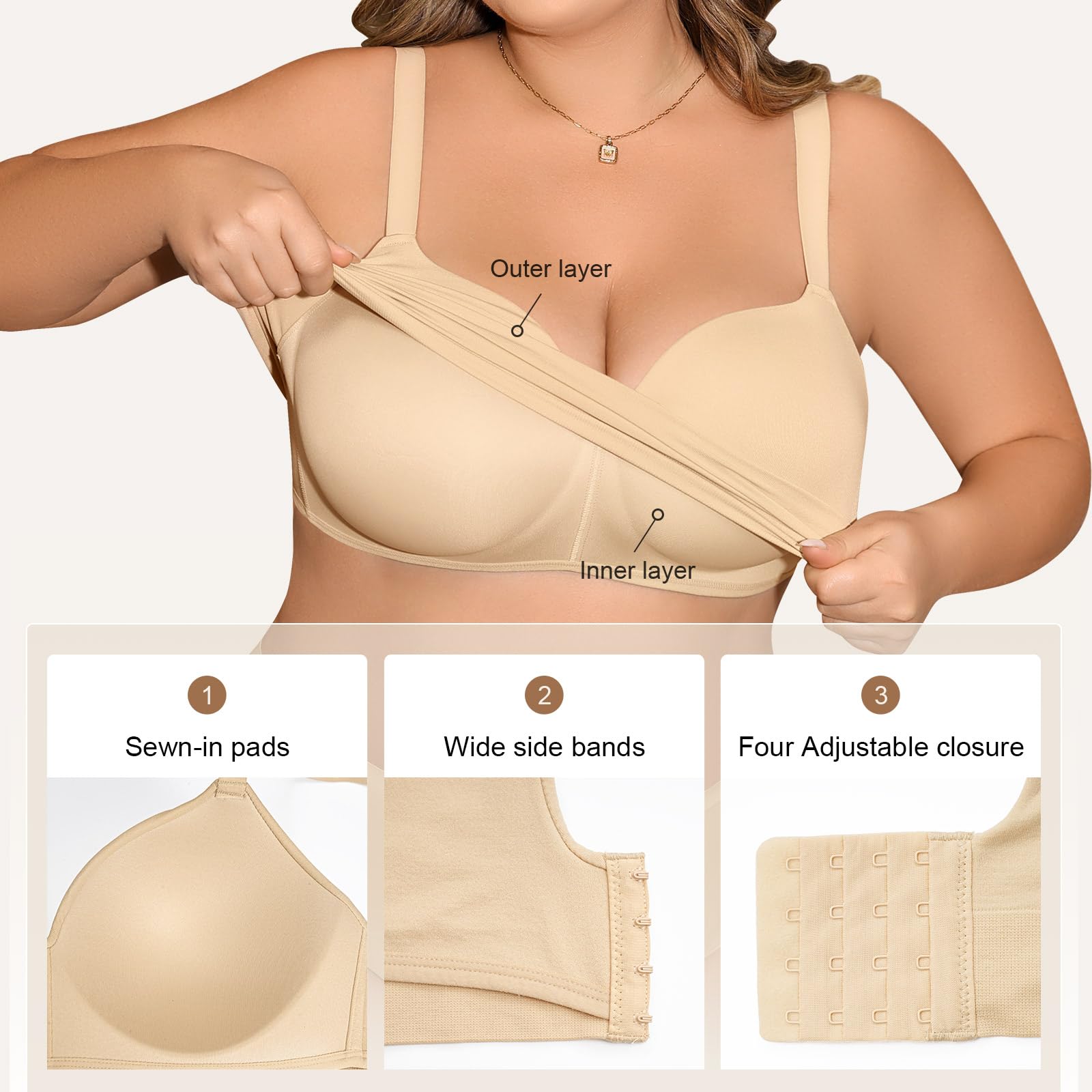 XJBTBA Biustonosze push-up dla kobiet Bez fiszbin Bez fiszbin Bez fiszbin Wsparcie Komfortowe biustonosze do spania dla pań Miękka koszulka Biustonosz bez fiszbin Regular i Plus Size
