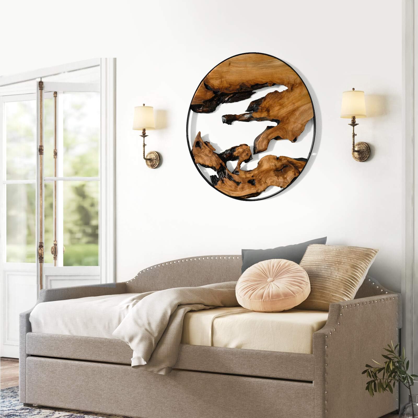 WELLAND Cedar Wood Wall Decoration Ornaments, 16" L x 16" W x 1" H Hanging Decoration, Irregular Shape Decor for Home Office, Living Room, Bedroom, Entryway, Bathroom