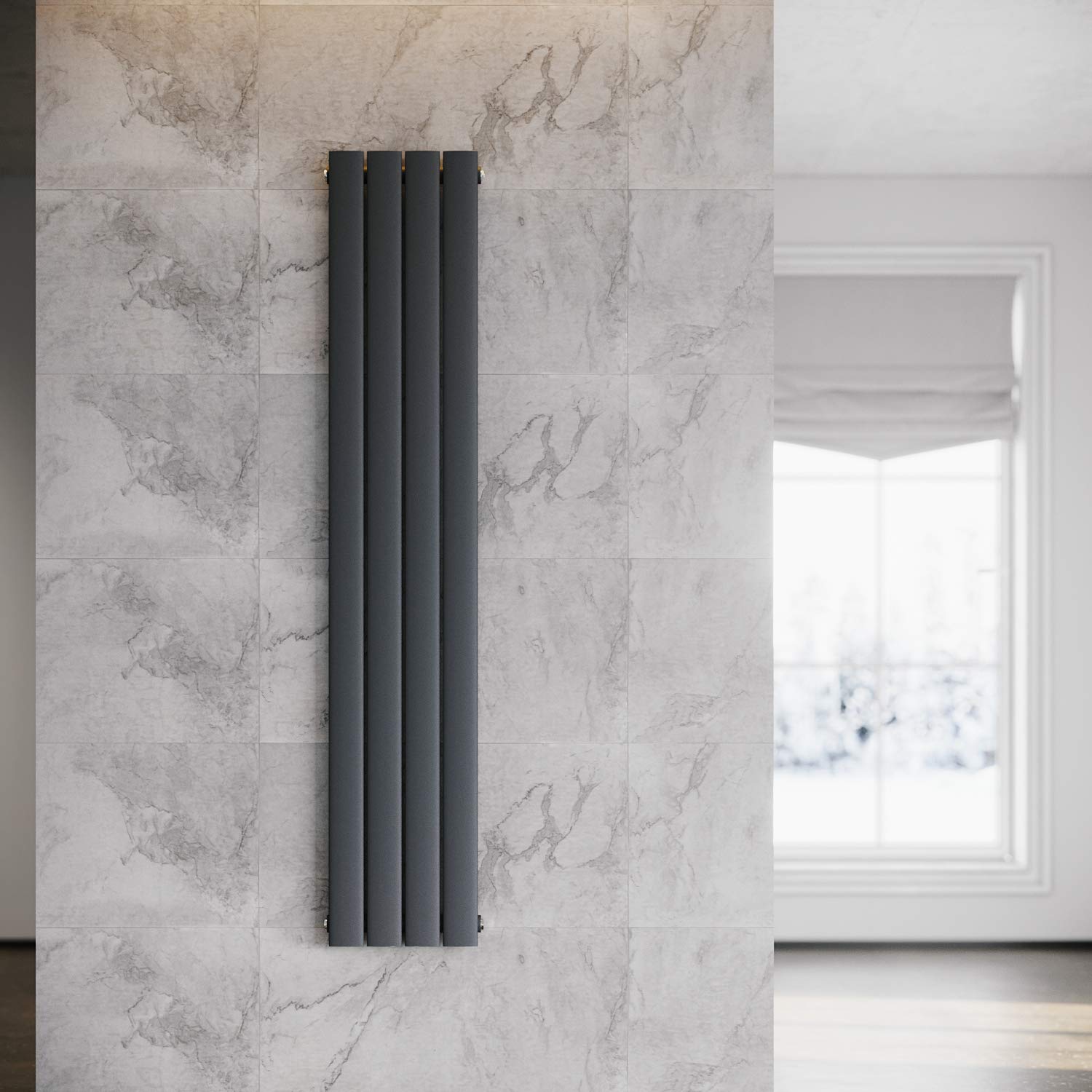 ELEGANT Grzejnik płaski pionowy antracyt 1600 x 308 mm Design grzejnik panelowy jednowarstwowy płaski grzejnik przyłącze środkowe ogrzewanie