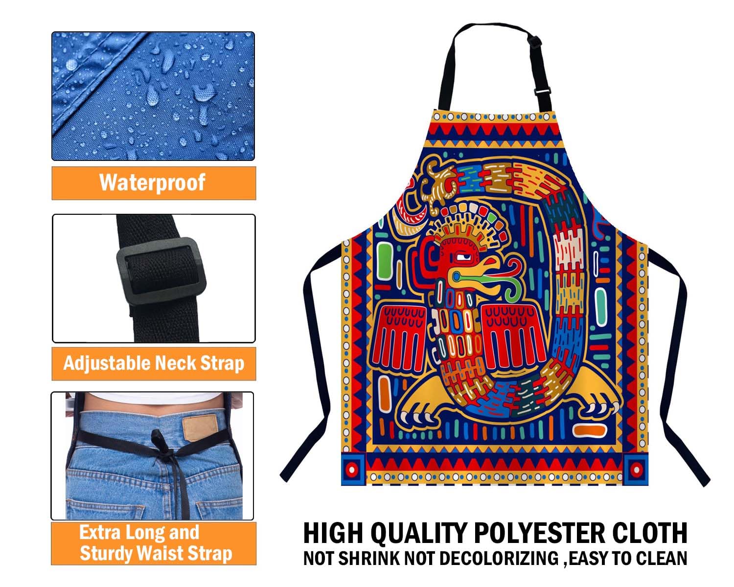 BGBDEIA Mexican Pattern Kitchen Apron for Women Men, Adjustable Apron Chef Bakers Apron Cooking Apron Cooking Baking Gardening - Image 4